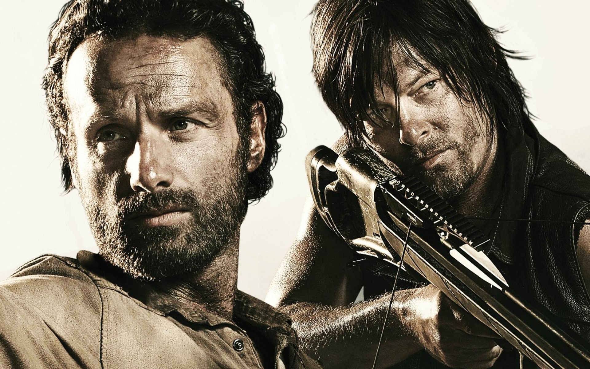 Daryl Dixon, Norman Reedus, Rick Grimes, Andrew Lincoln, The Walking Dead, Balestra, sfondo Full HD