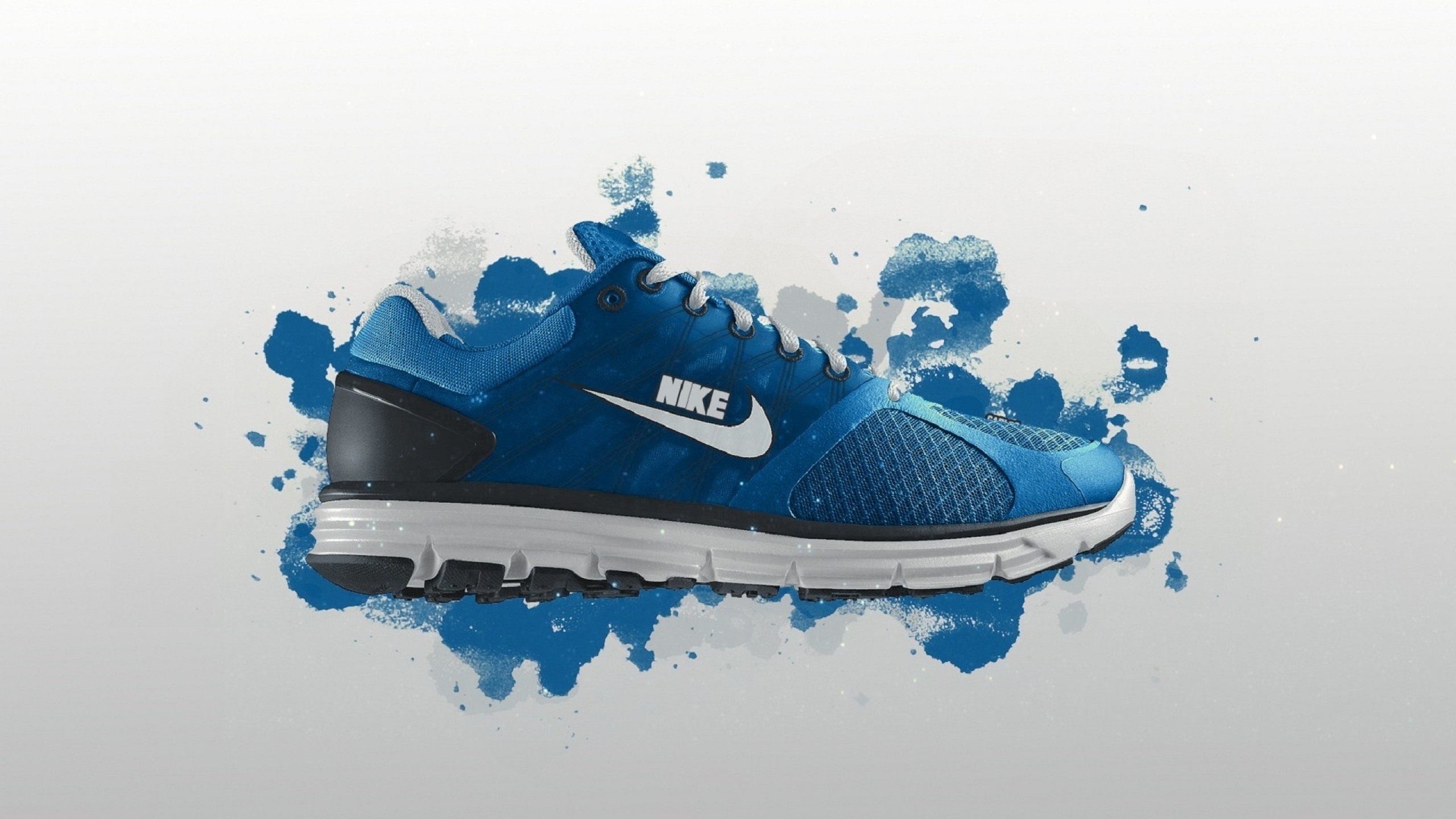 Nike, Scarpa da corsa, Schizzi blu, Sfondo bianco, 2K, wallpaper per portatile