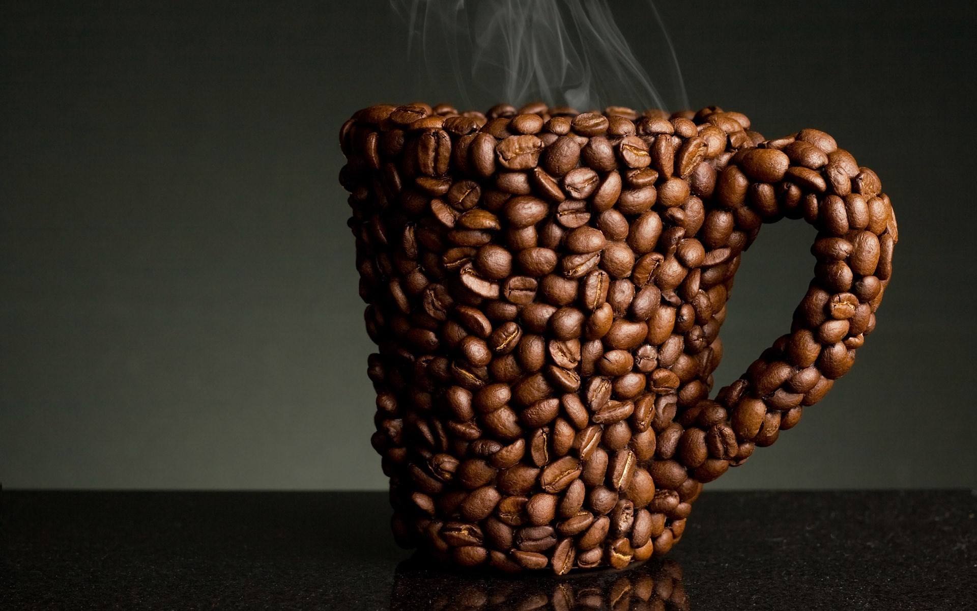 Tazza di chicchi di caffè, Vapore, Arte creativa, Sfondo scuro, 1920x1200, wallpaper desktop