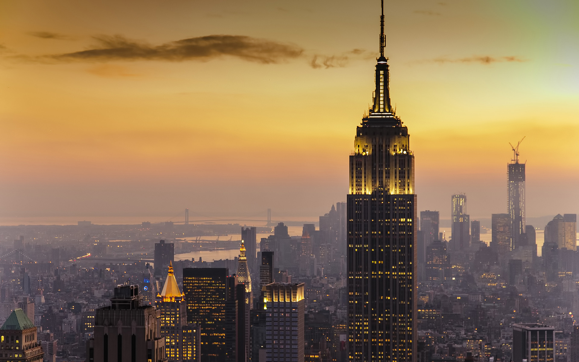 Empire State Building, Manhattan, Tramonto, Skyline, 1920x1200, wallpaper desktop