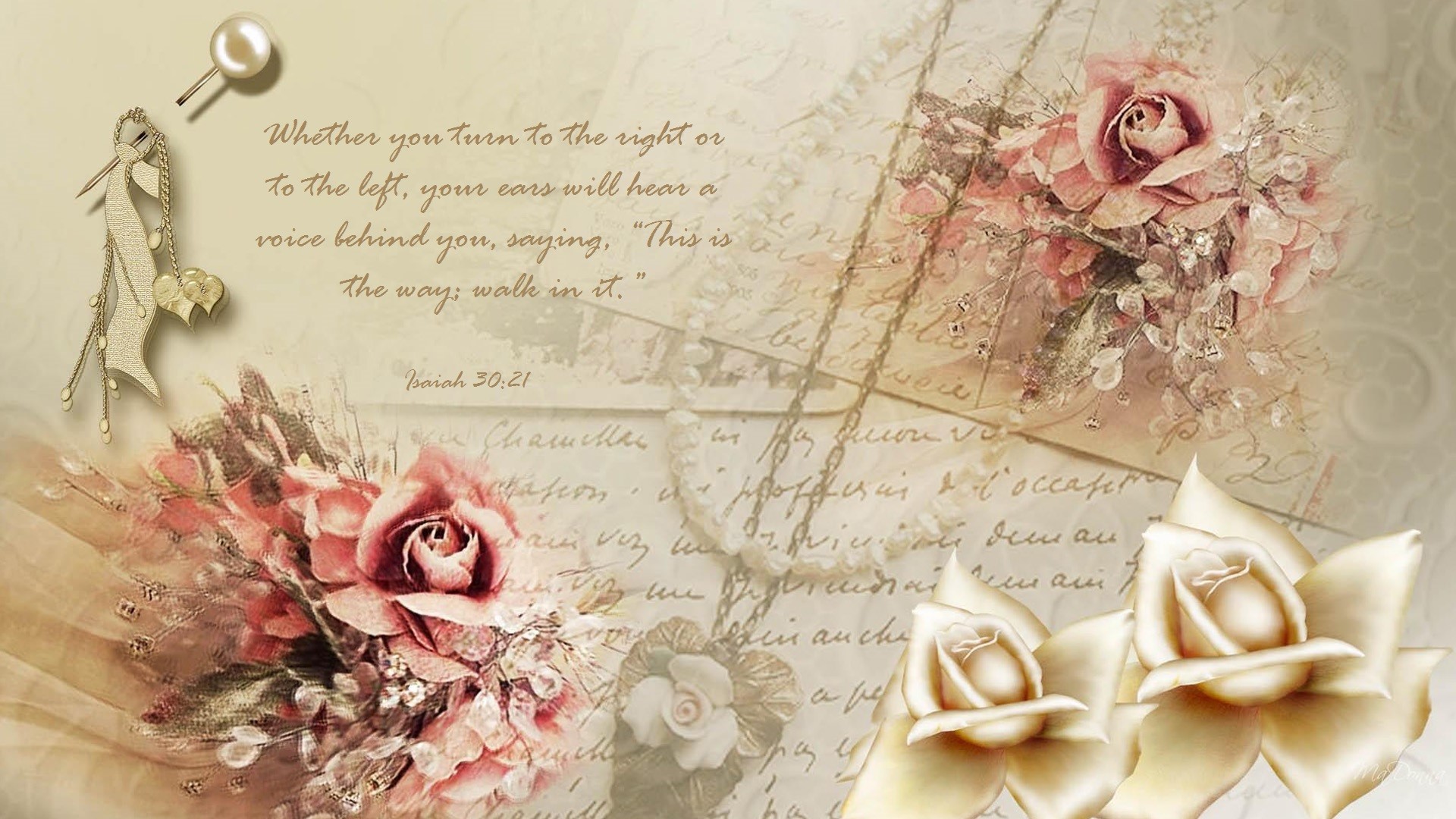Rose, Isaia 30:21, Lettera antica, Scrapbooking, Full HD, sfondo per portatile