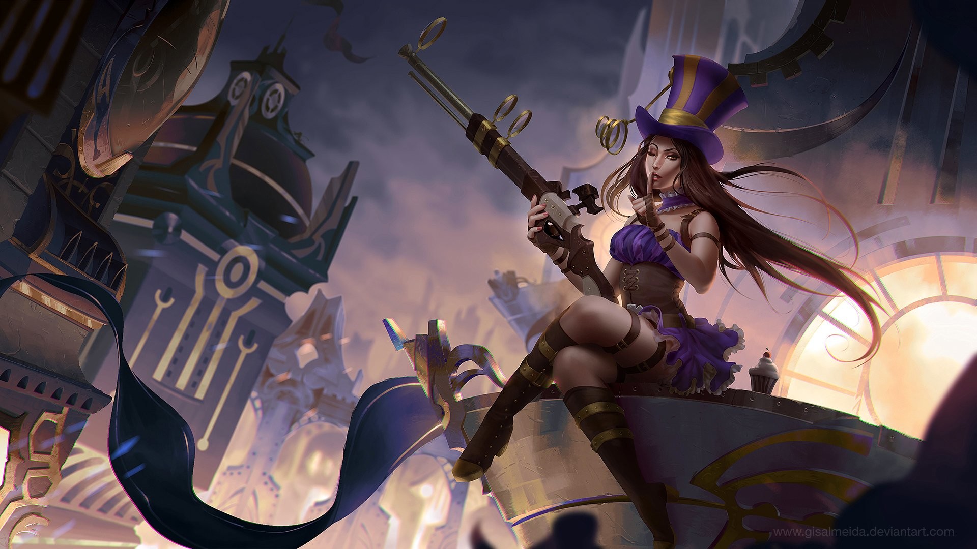 Caitlyn, League of Legends, Fucile, Cappello a cilindro, 1920x1080, wallpaper desktop