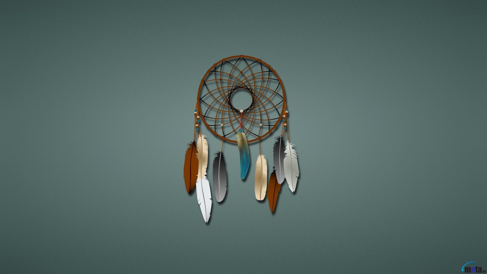 Acchiappasogni, Piume, Minimalista, Sfondo grigio, Full HD, wallpaper per computer