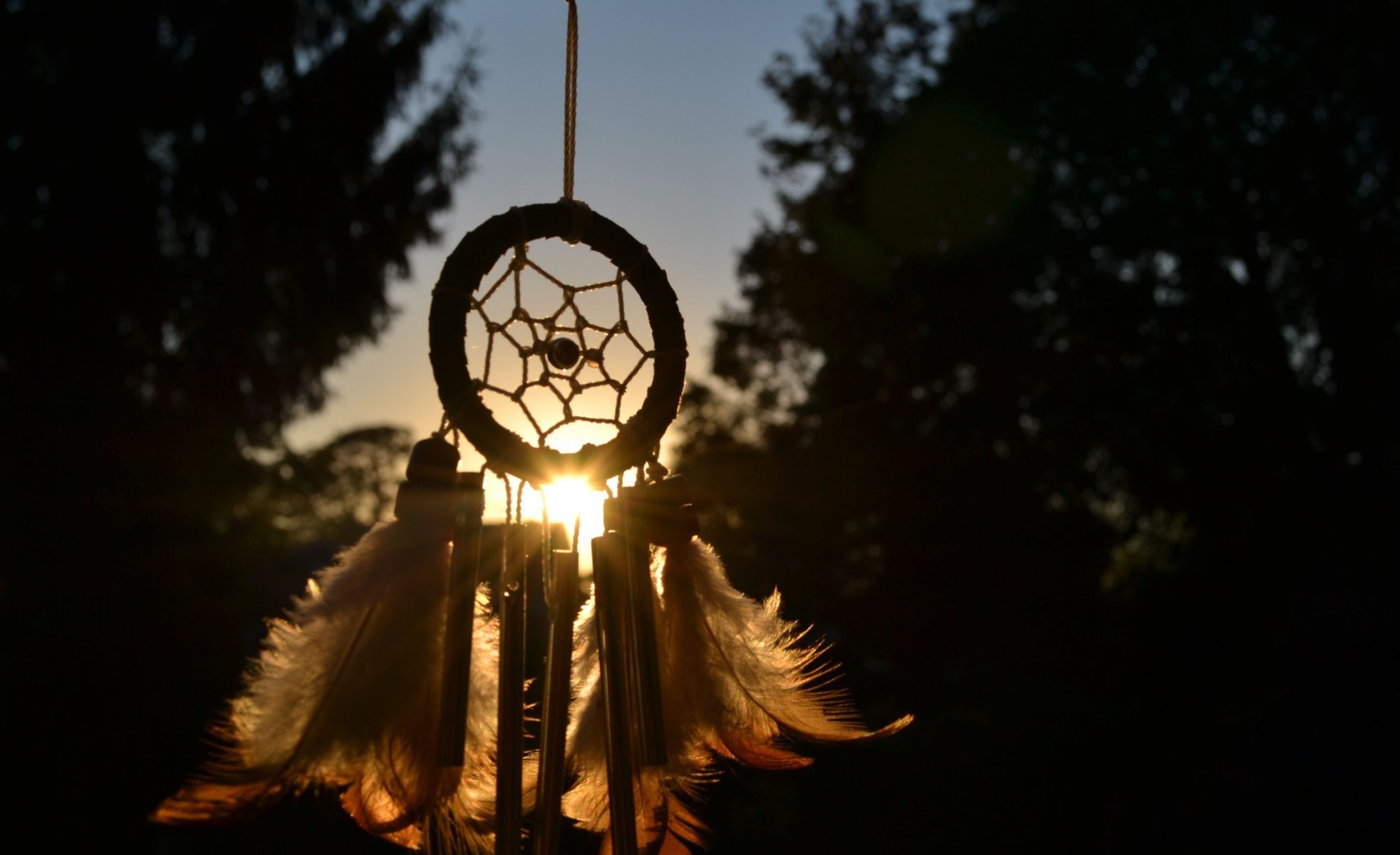 Acchiappasogni, Controluce, Tramonto, Piume, Full HD, sfondo per PC e portatile