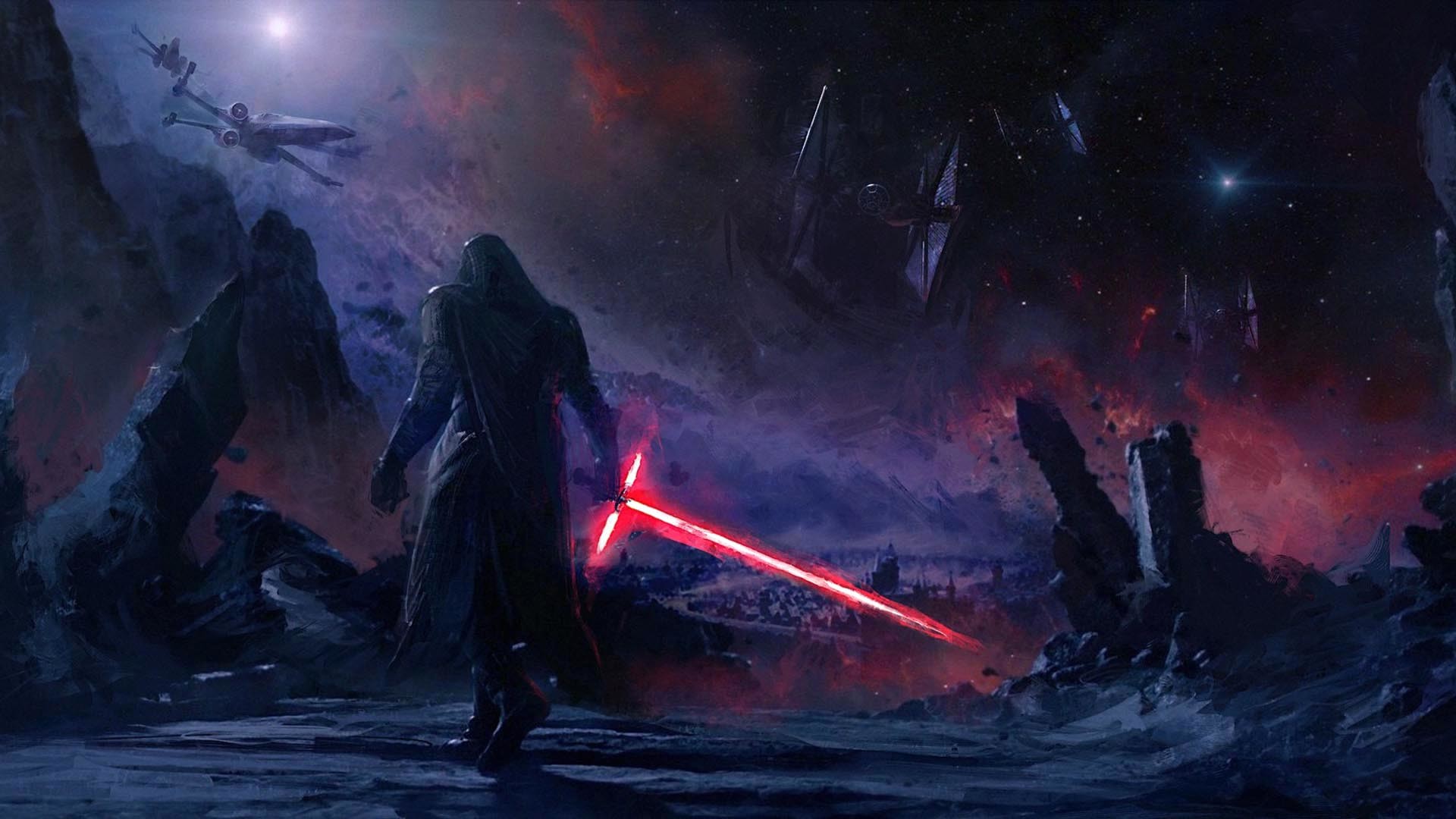 Kylo Ren, Star Wars, Spada laser, Paesaggio alieno, Full HD, wallpaper per PC