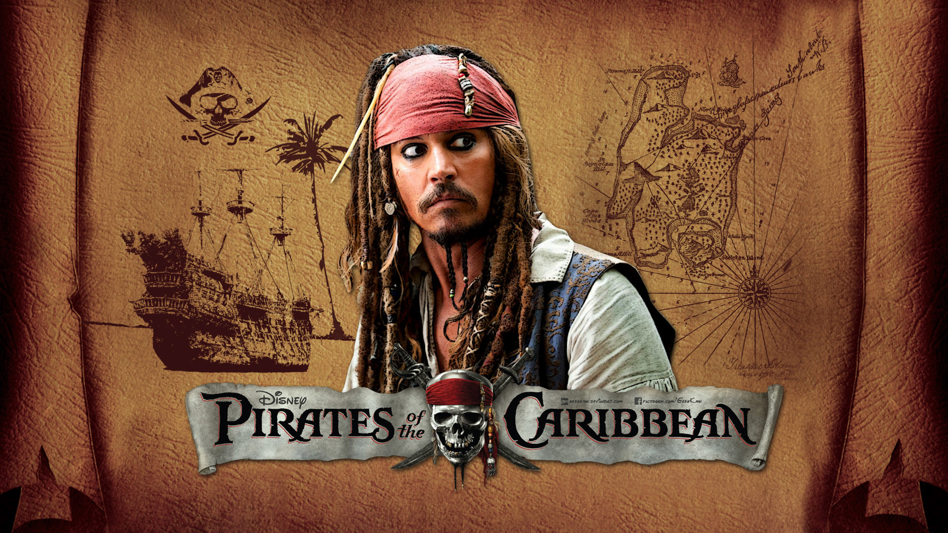Jack Sparrow, Johnny Depp, Pirati dei Caraibi, Mappa antica, Full HD, wallpaper per PC
