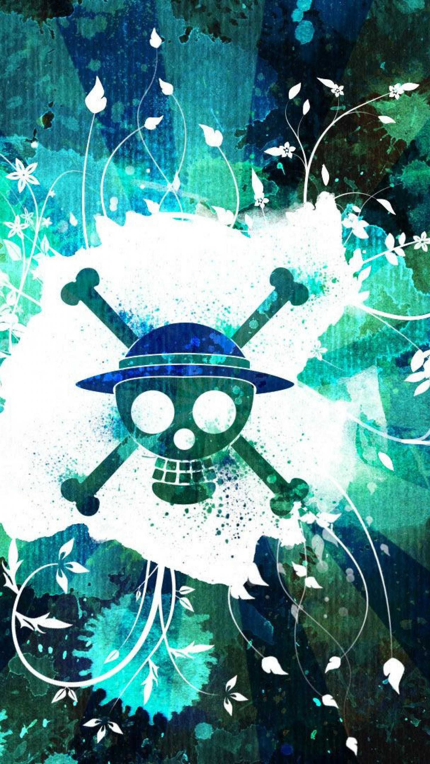 Jolly Roger, Cappello di paglia, Acquerello, One Piece, Verticale, sfondo schermata Home