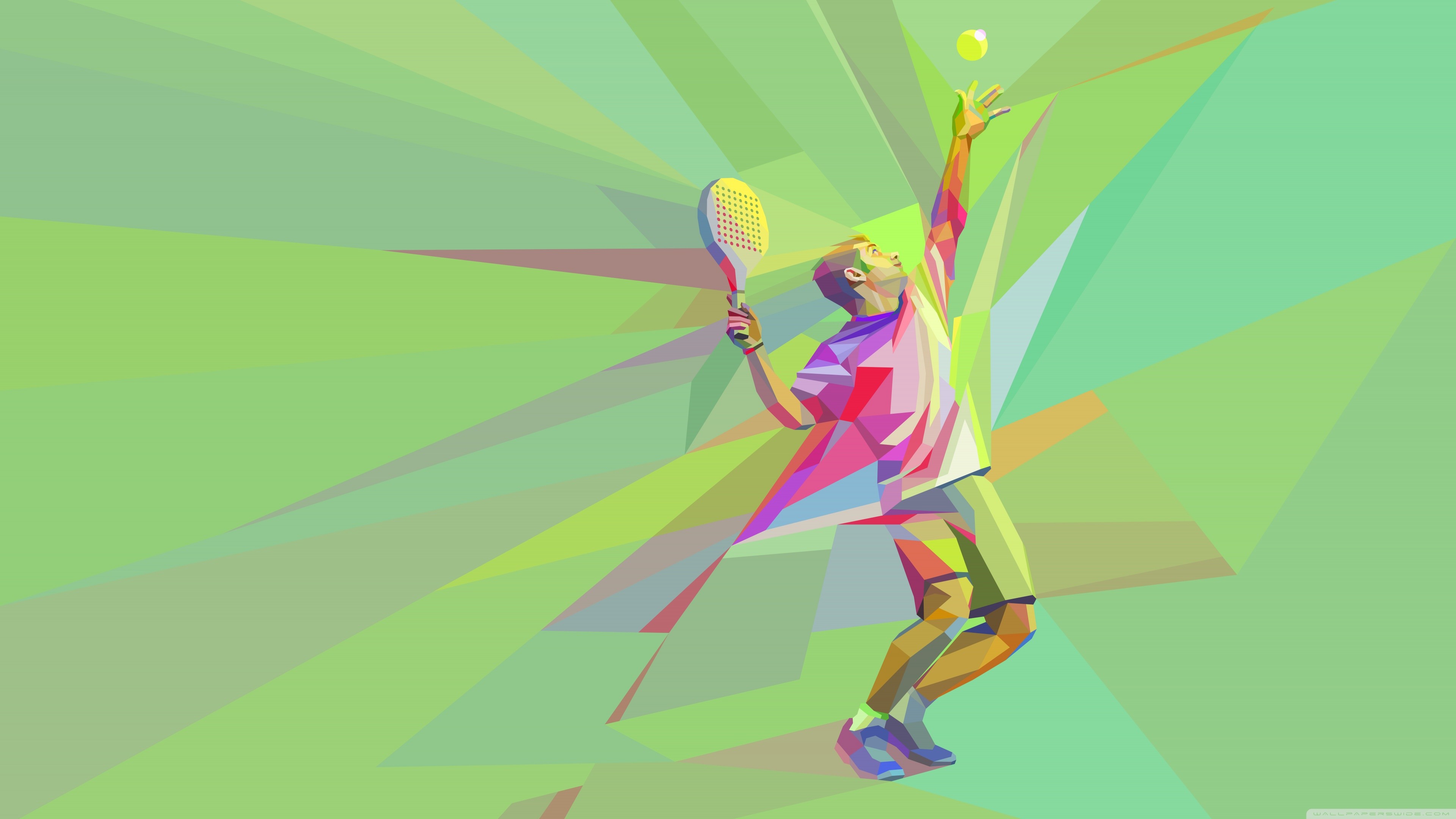 Tennista, Servizio, Low poly, Verde, 4K, sfondo desktop
