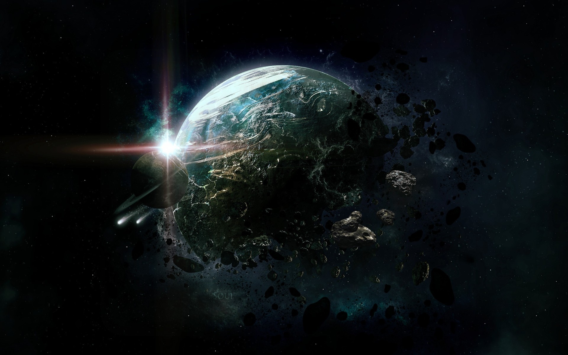 Pianeta, Asteroidi, Spazio, Luce, Arte digitale, 1920x1200, immagine di sfondo