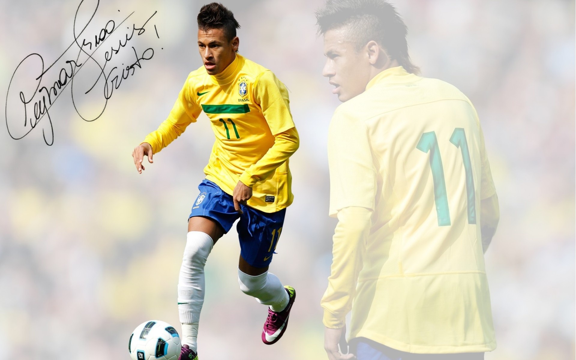 Neymar, Nazionale brasiliana, Autografo, Pallone, 1920x1200, sfondo MacBook Pro