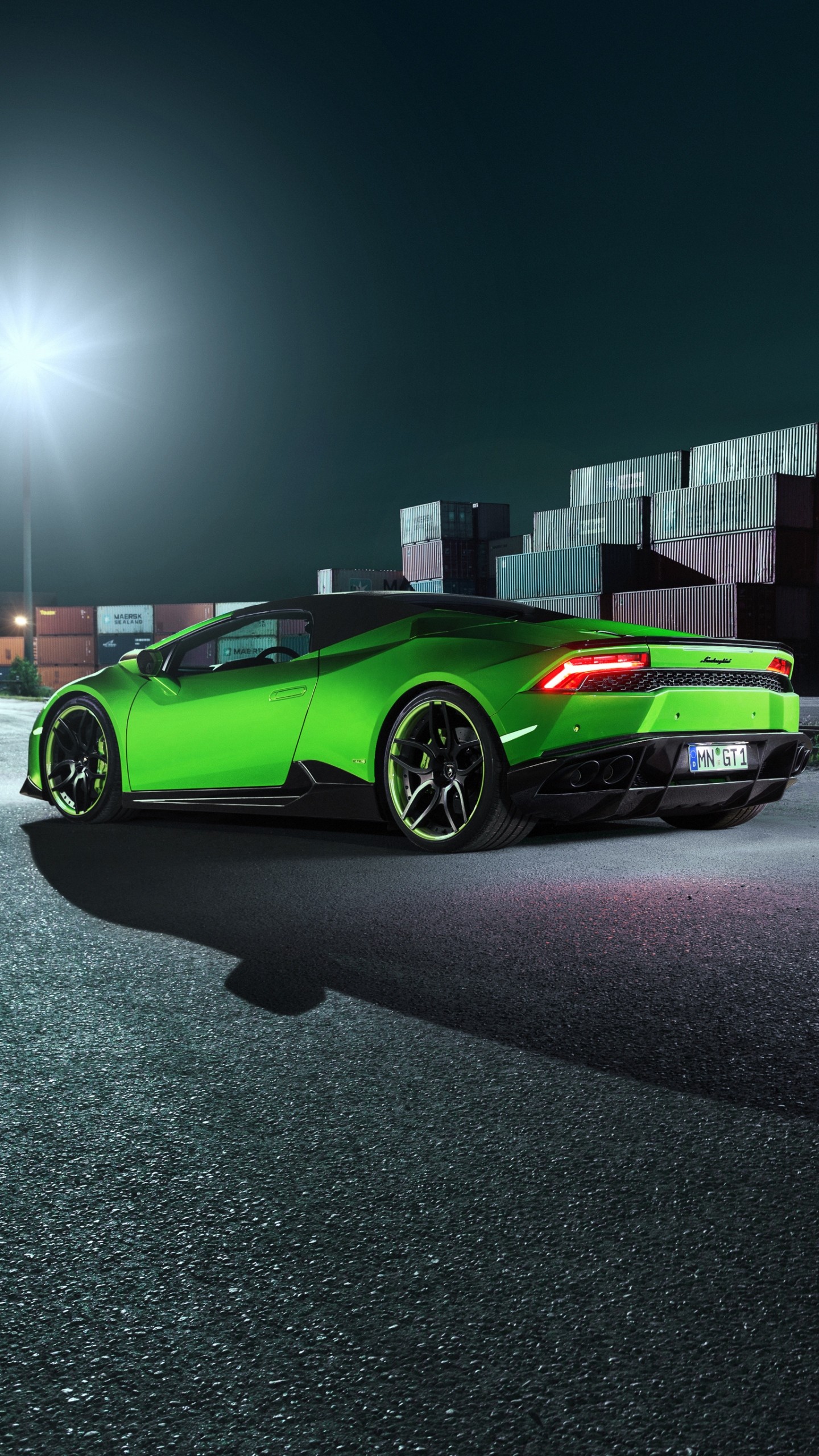 Lamborghini Huracán, Verde, Notte, Supercar, QHD+, sfondo per smartphone