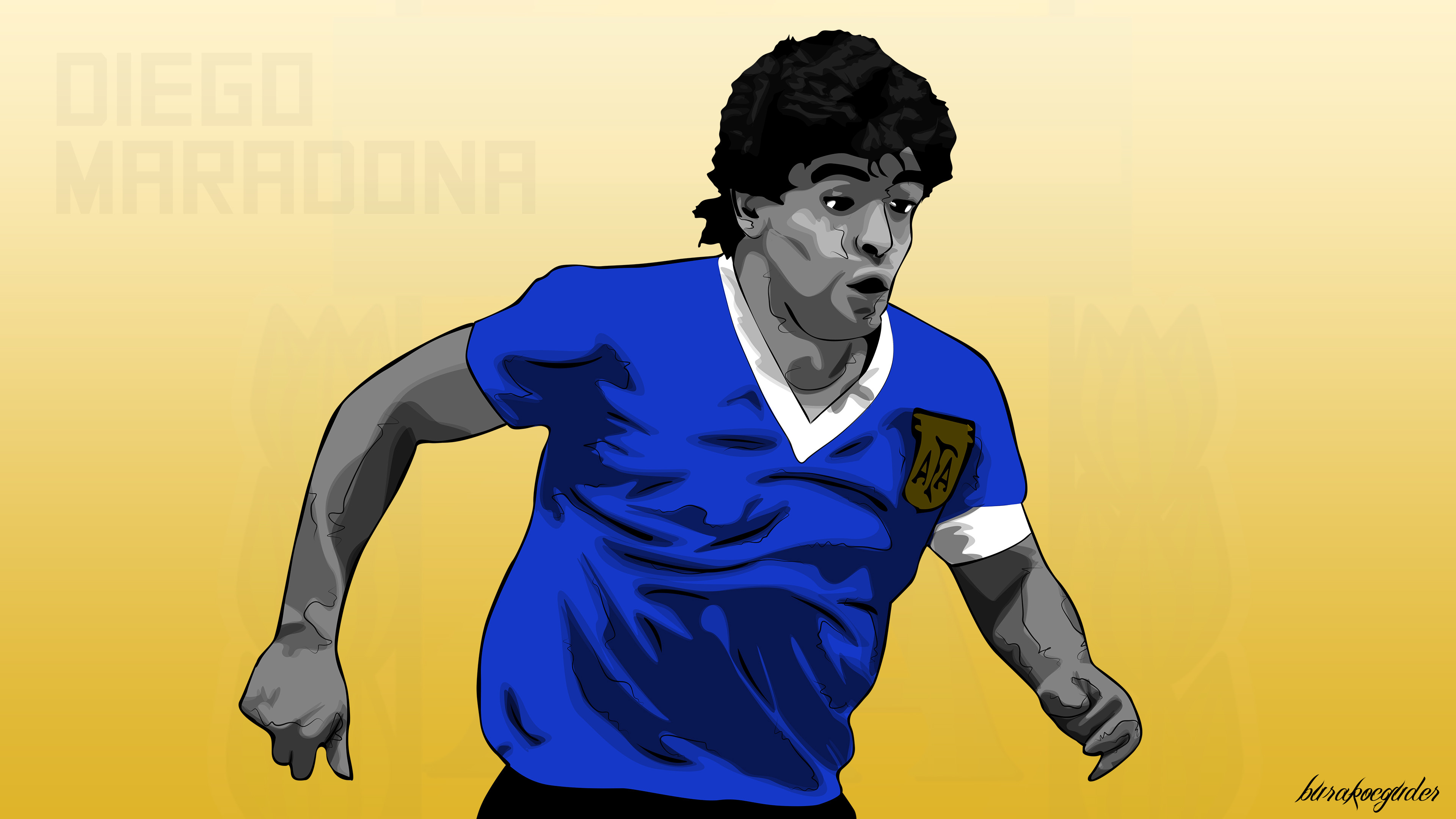 Diego Armando Maradona, Nazionale argentina, Illustrazione, Sfondo giallo, wallpaper Windows 11