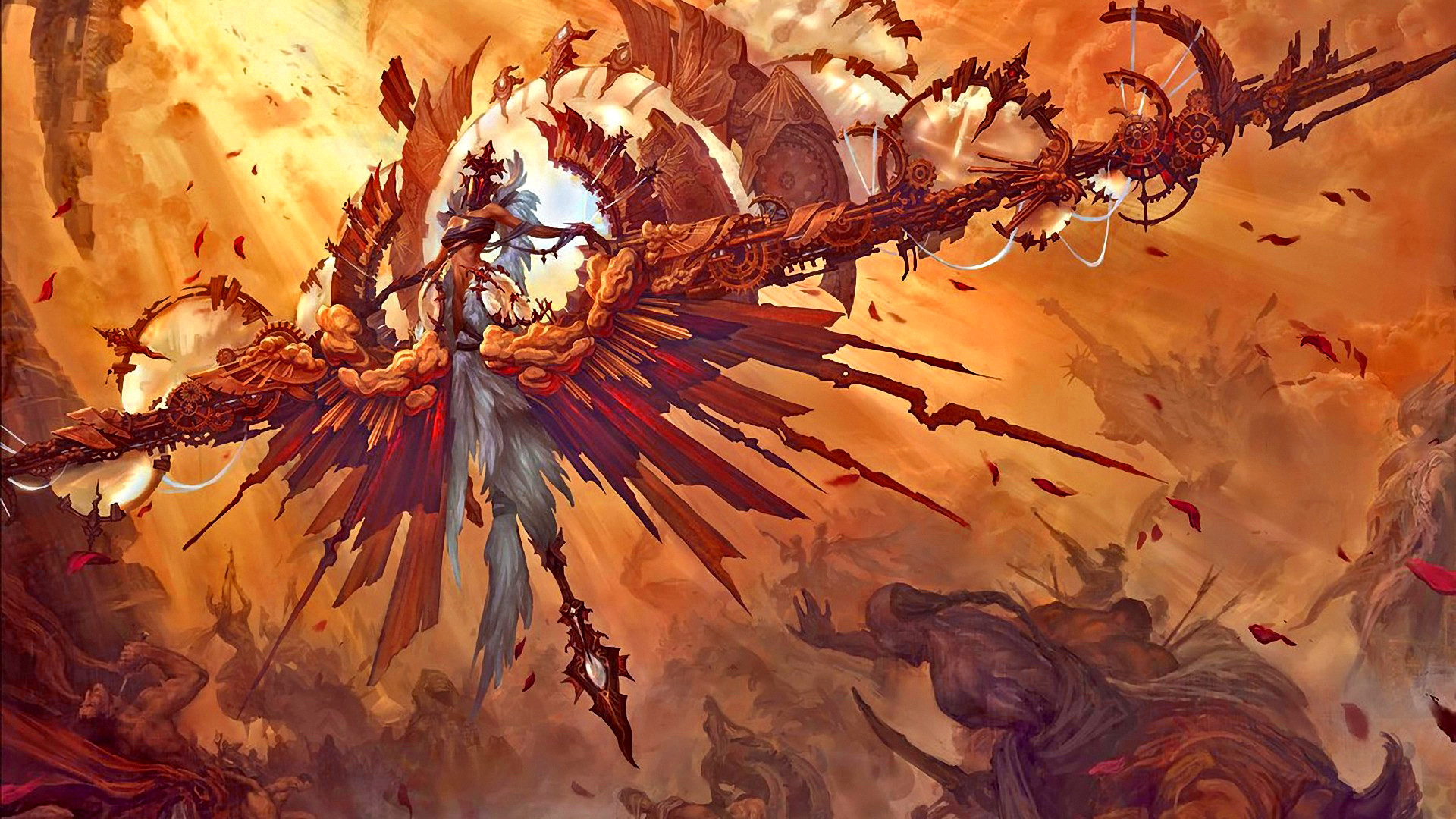 MTG, Angelo, Arancione, Fantasy, Full HD, wallpaper per portatile