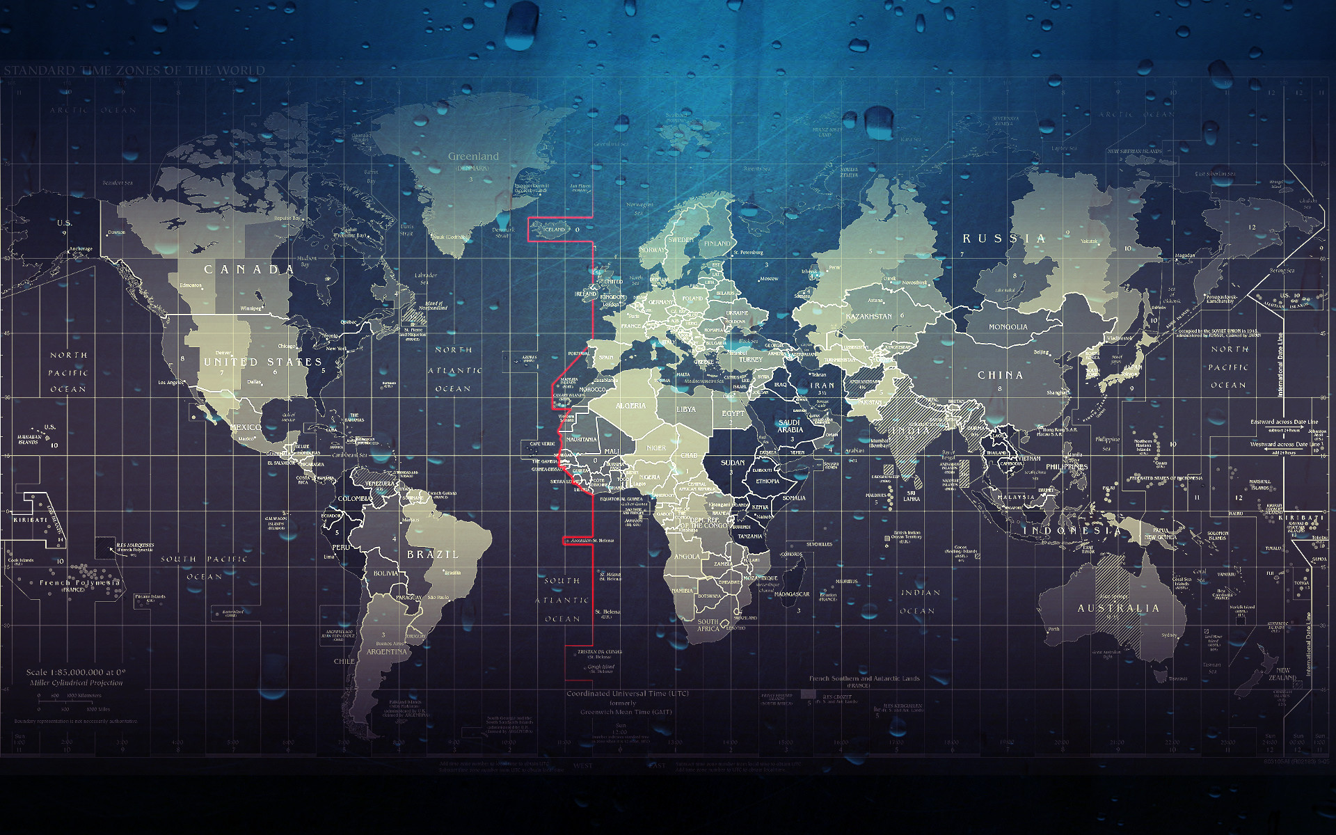 Mappa del mondo, Fusi orari, Planisfero, Blu scuro, Full HD, sfondo per PC e portatile