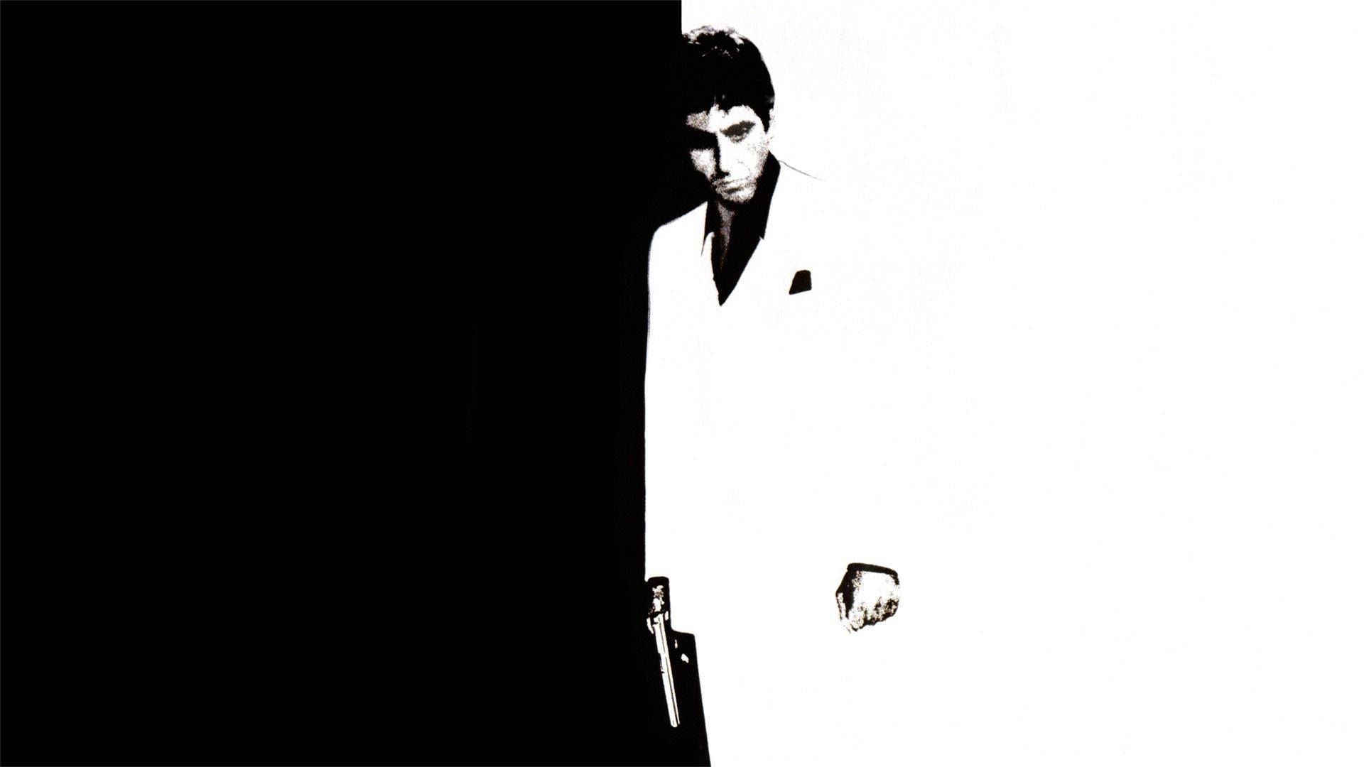 Scarface, Tony Montana, Locandina, Bianco e nero, Minimalismo, Full HD, sfondo per portatile
