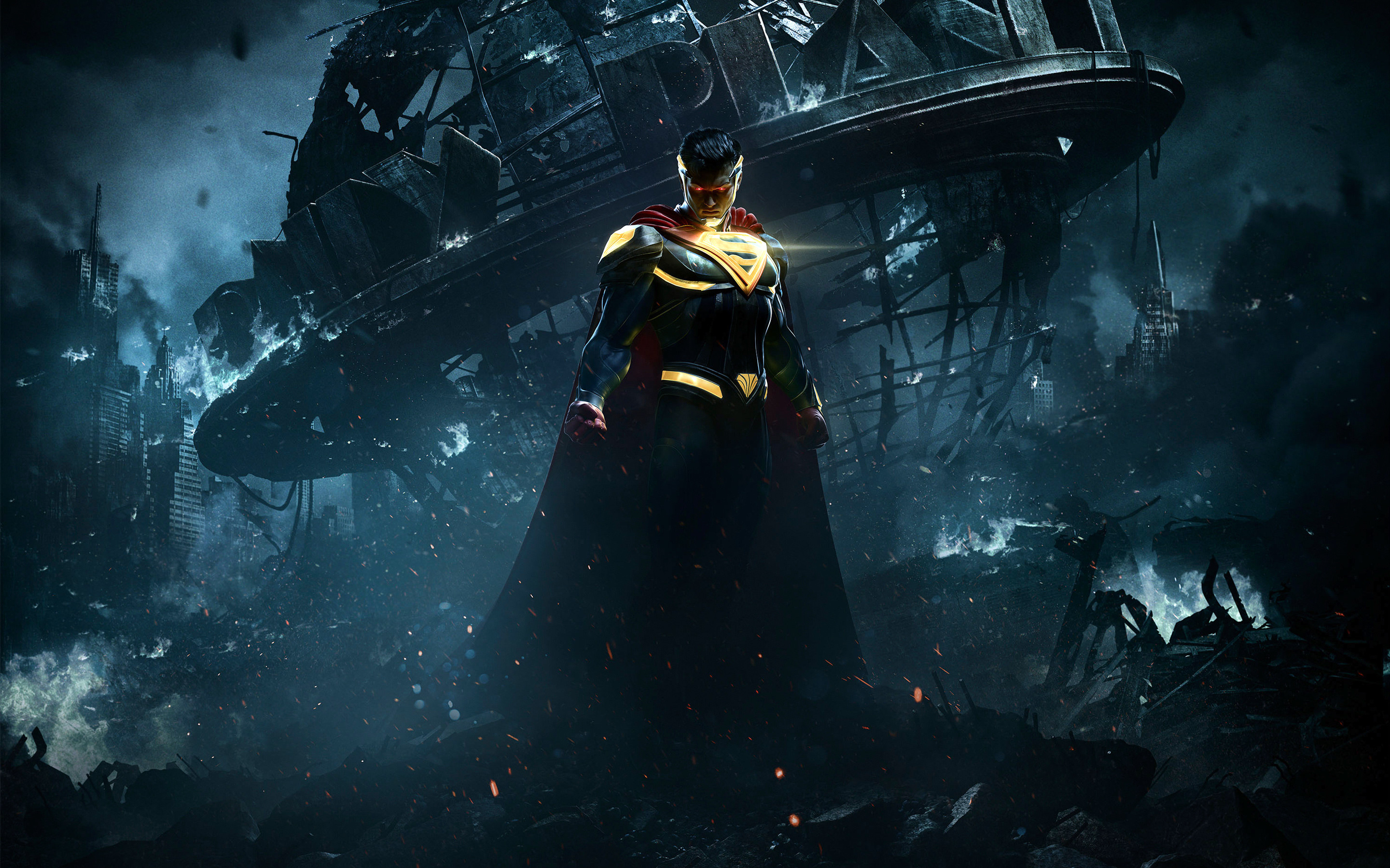 Superman, Injustice 2, DC Comics, Rovine, Notte, 2880x1800, sfondo MacBook Pro