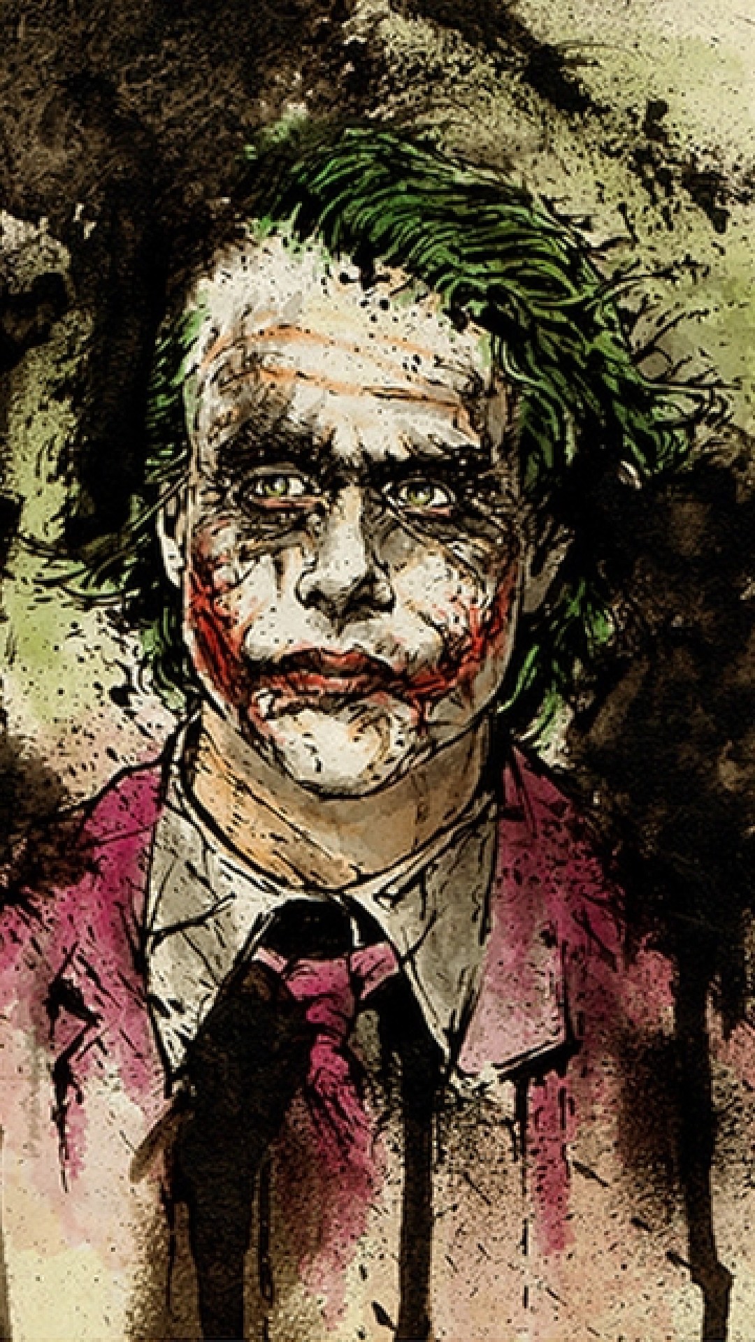 Joker, Heath Ledger, Acquerello, Ritratto, Full HD, sfondo verticale per cellulare