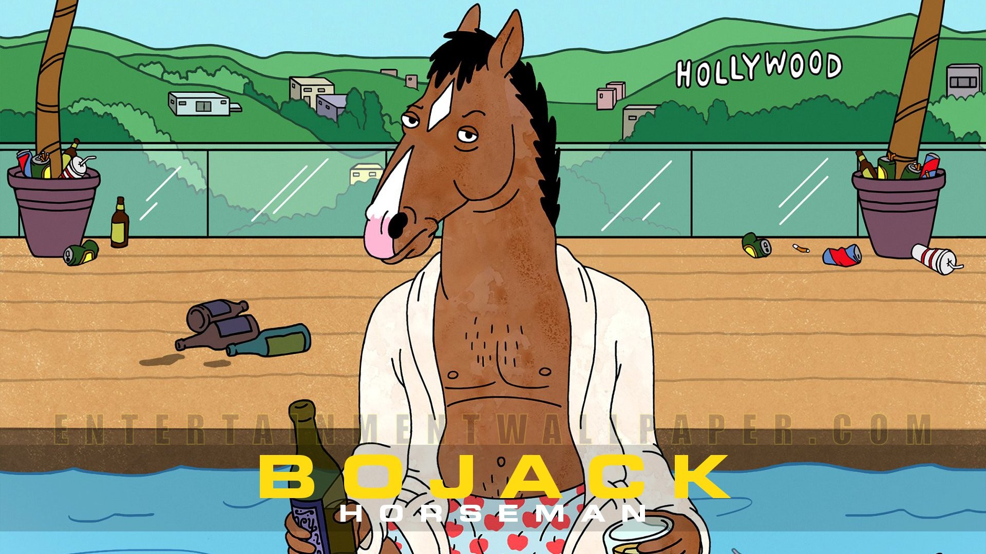 BoJack Horseman, Hollywood, Bottiglie, Accappatoio, Full HD, sfondo per portatile