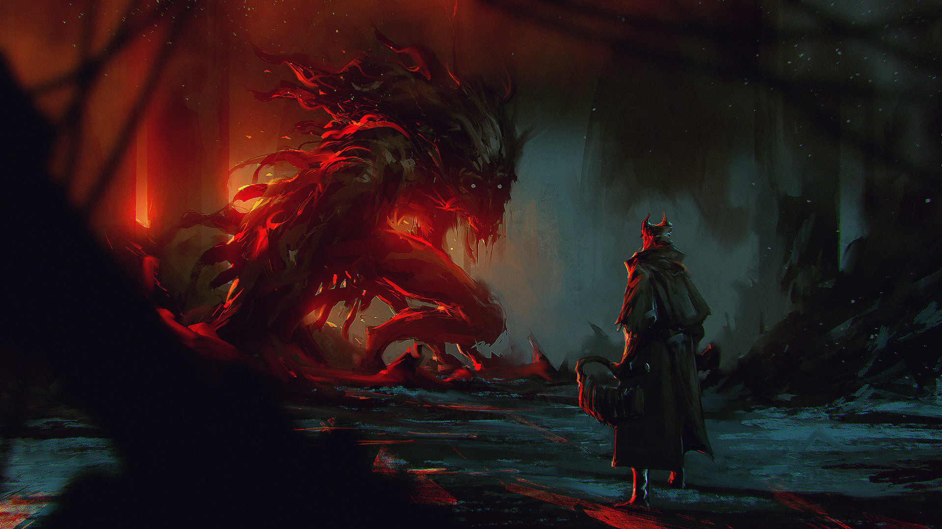 Bloodborne, Bestia, Cacciatore, Toni rossi, Full HD, sfondo desktop