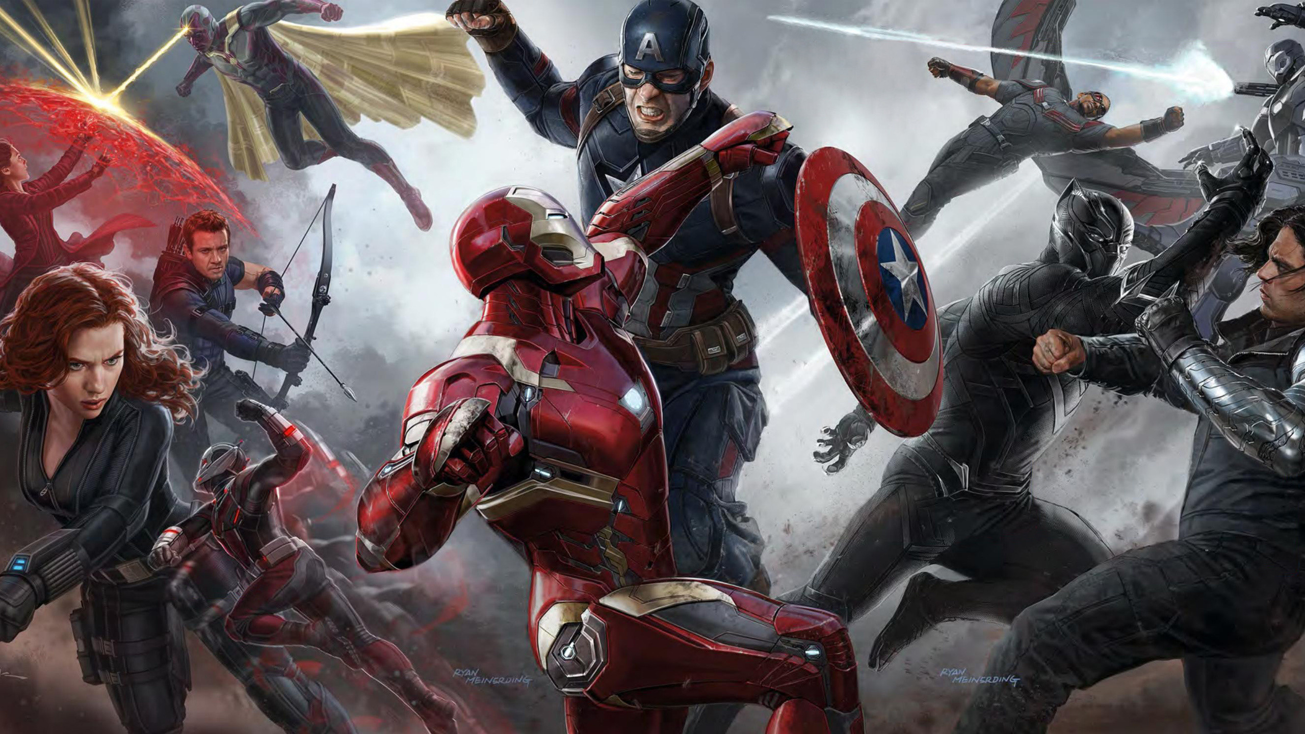 Captain America: Civil War, Iron Man, Capitan America, Pantera Nera, Vedova Nera, Marvel Cinematic Universe, sfondo 2K