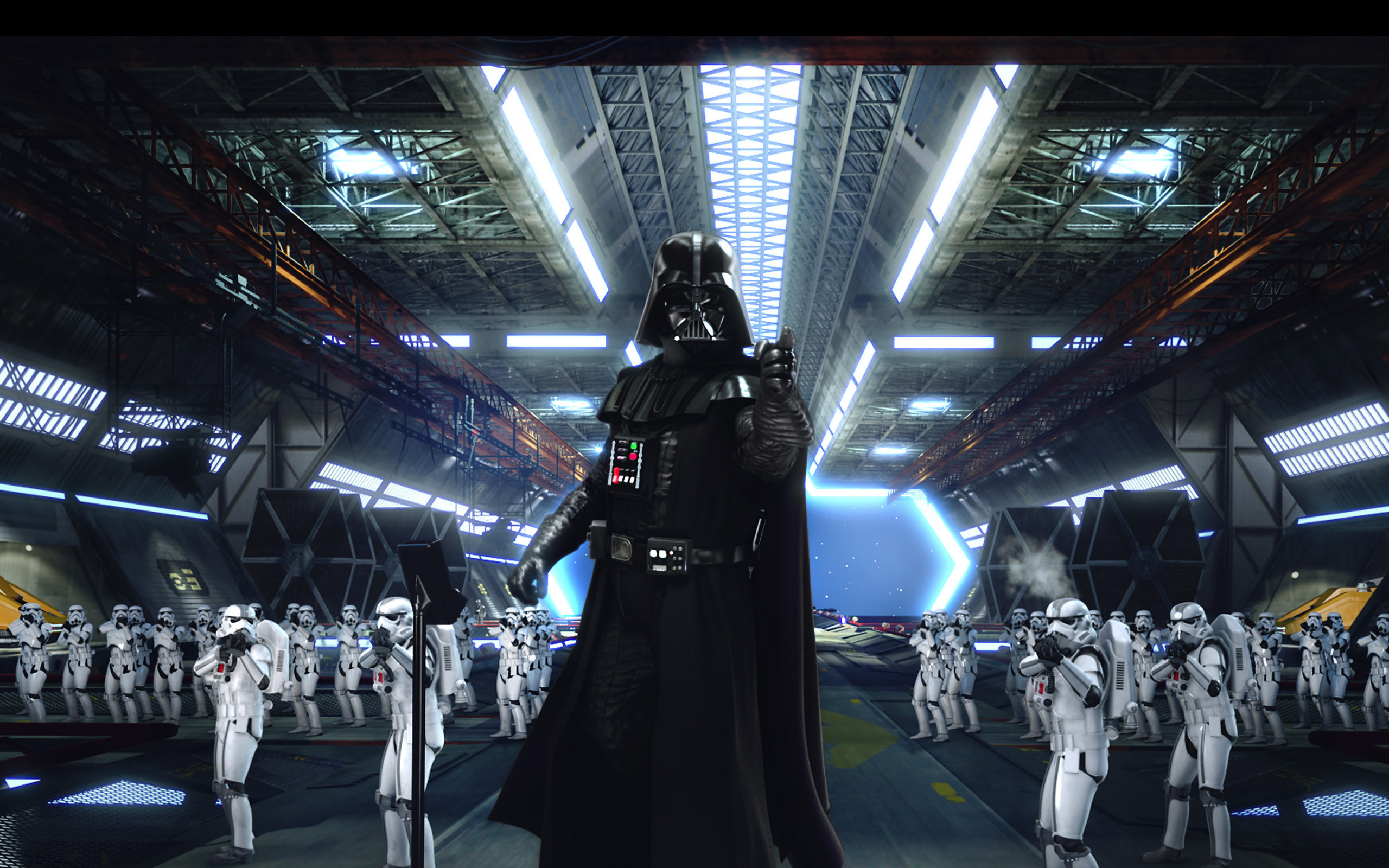 Darth Vader, Stormtrooper, Hangar, Impero Galattico, 2K, sfondo per portatile