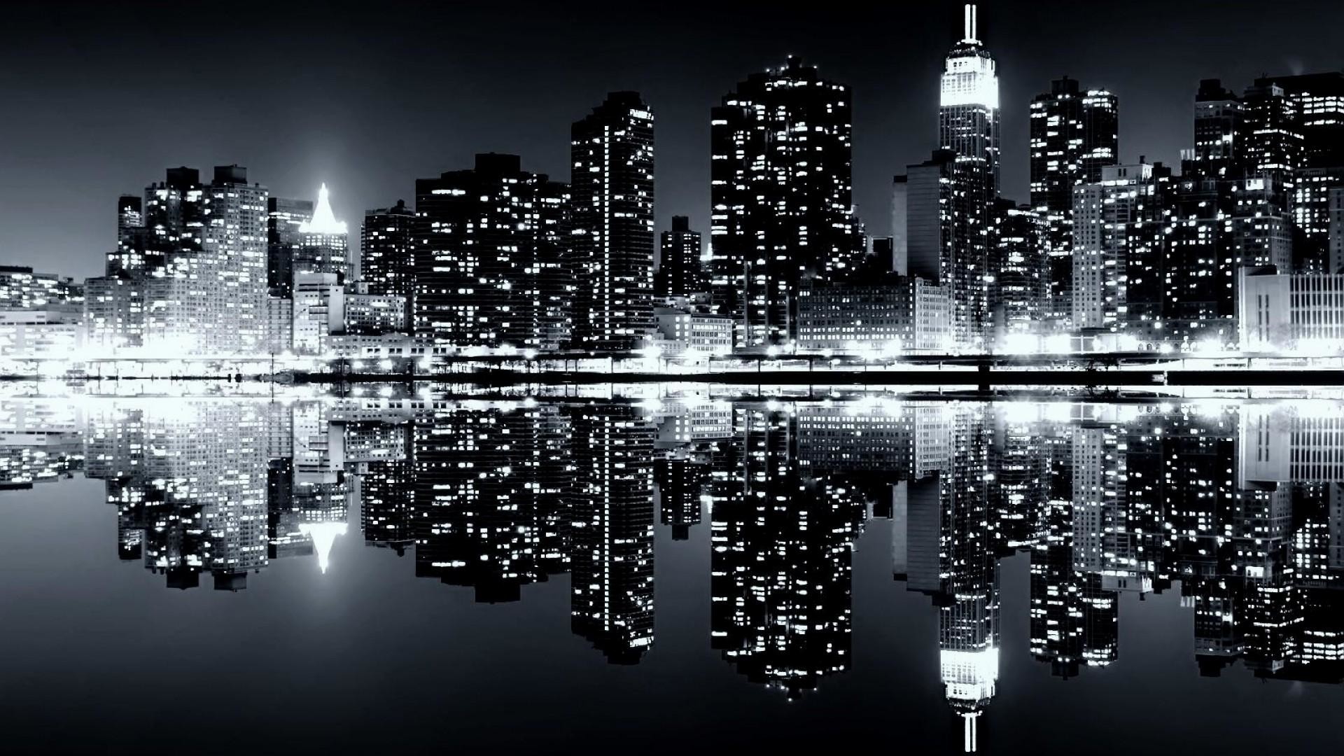 New York, Empire State Building, Riflesso, Notte, Full HD, sfondo per portatile