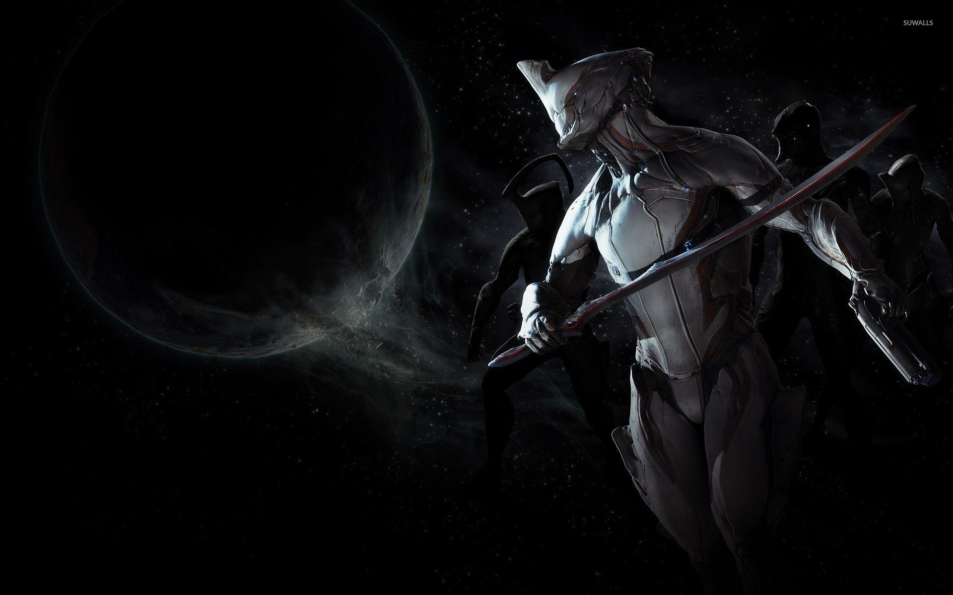 Excalibur, Warframe, Spada, Sfondo nero, Full HD, wallpaper per computer