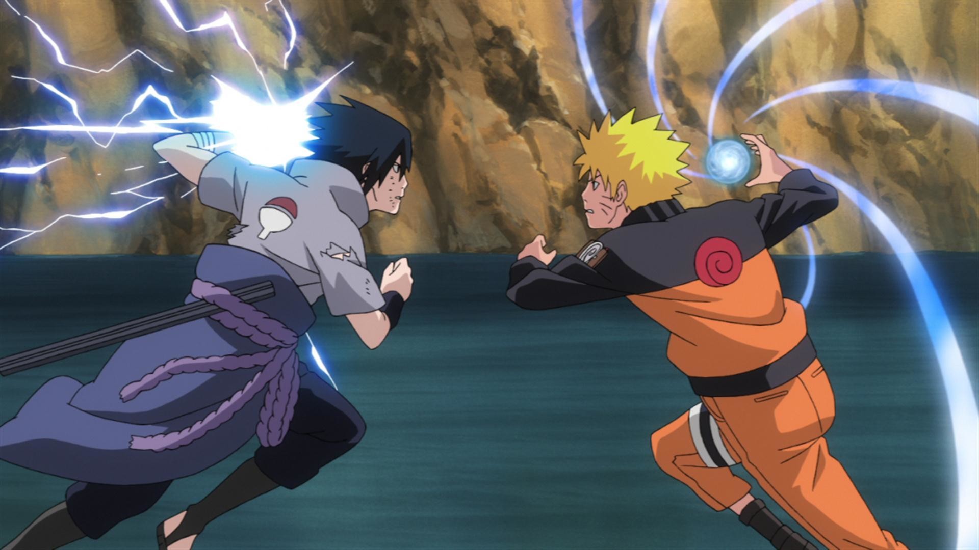 Sasuke Uchiha, Naruto Uzumaki, Chidori, Rasengan, Valle della Fine, sfondo per portatile