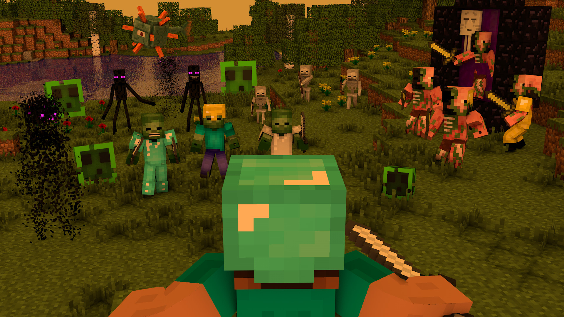 Minecraft, Zombie, Creeper, Enderman, Mob, 1920x1080, sfondo per PC