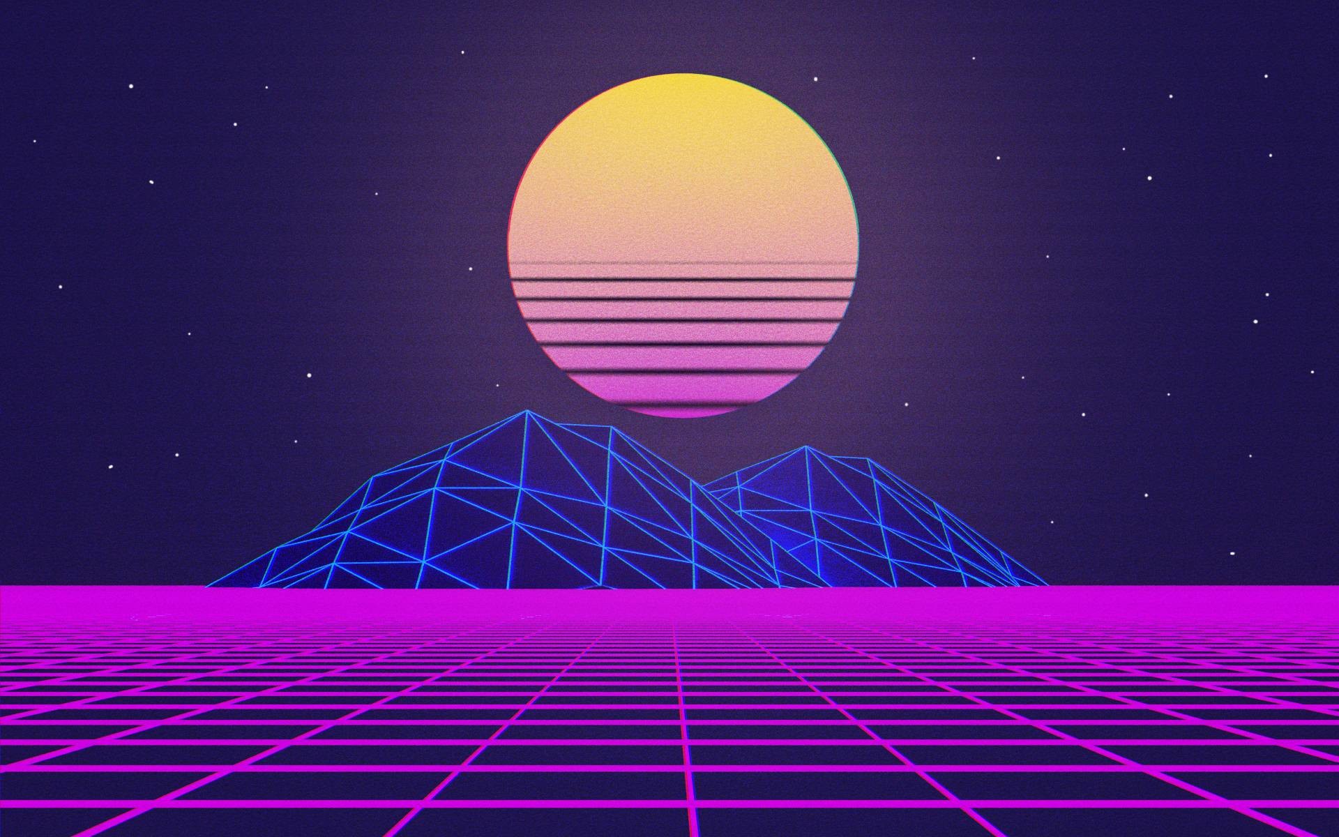 Synthwave, Sole retro, Montagne wireframe, Griglia neon, 16:10 Full HD, sfondo widescreen