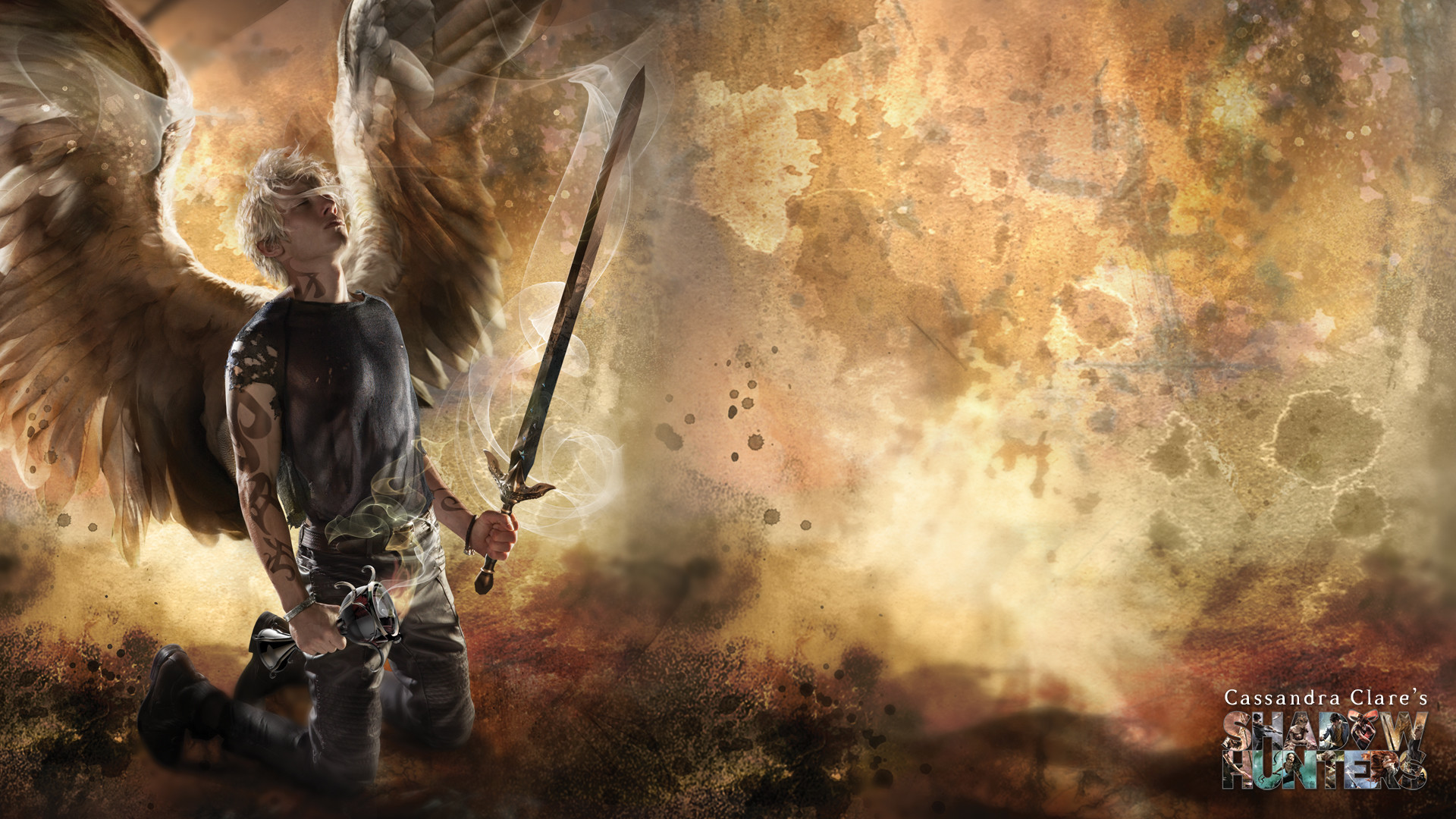 Shadowhunters, Ali d'angelo, Spada, Arte digitale, Full HD, wallpaper desktop