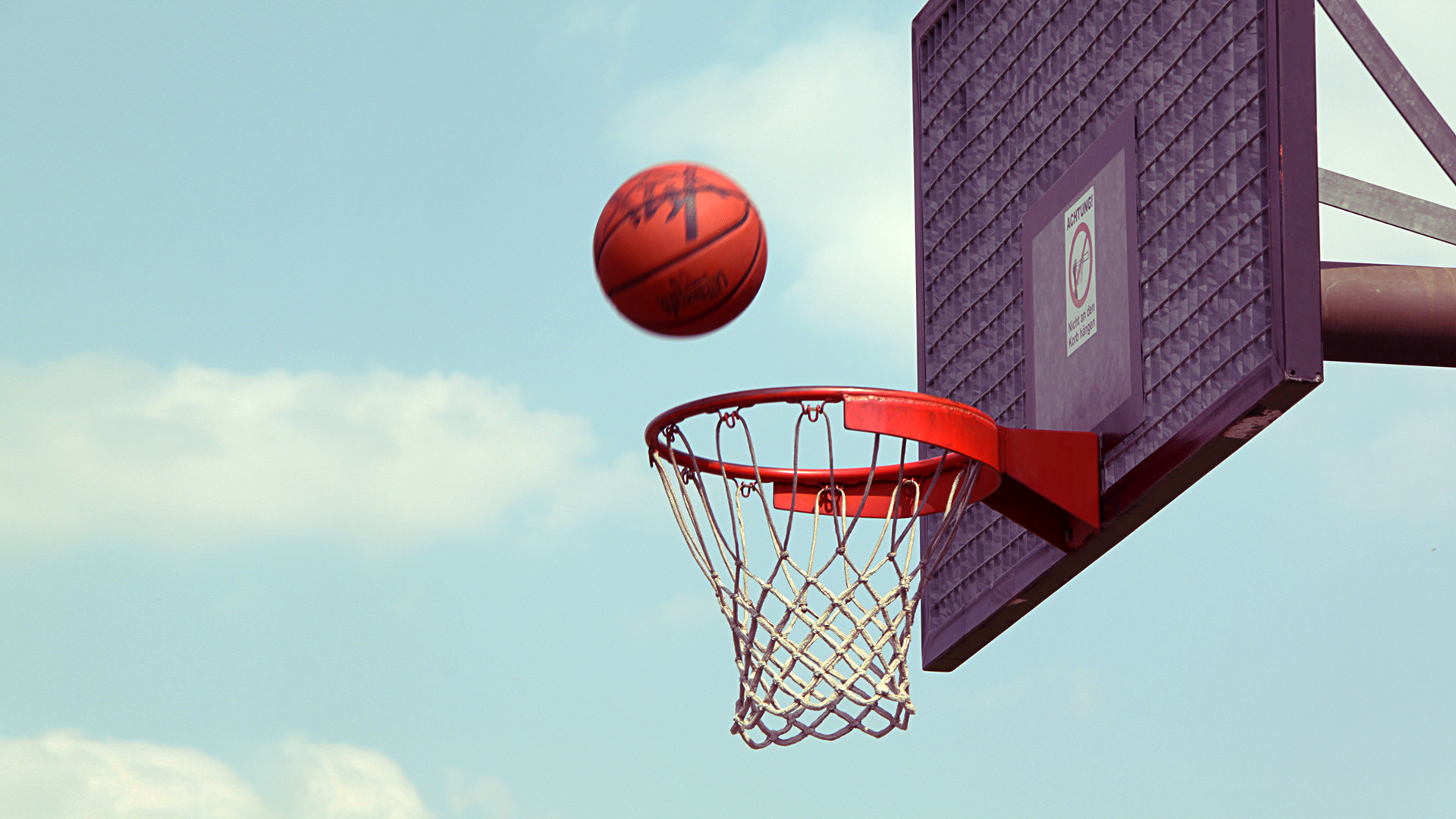Pallone da basket, Canestro, Cielo azzurro, Full HD, sfondo per PC