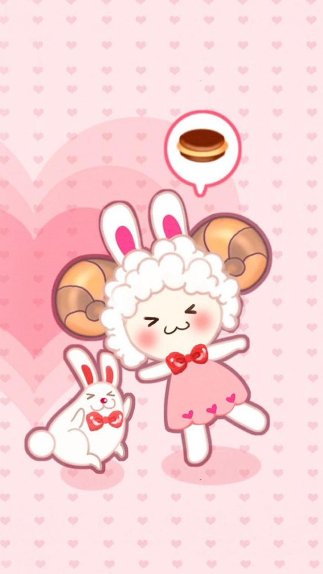 Pecorella, Coniglietto, Kawaii, Rosa, Full HD, sfondo per iPhone e Android