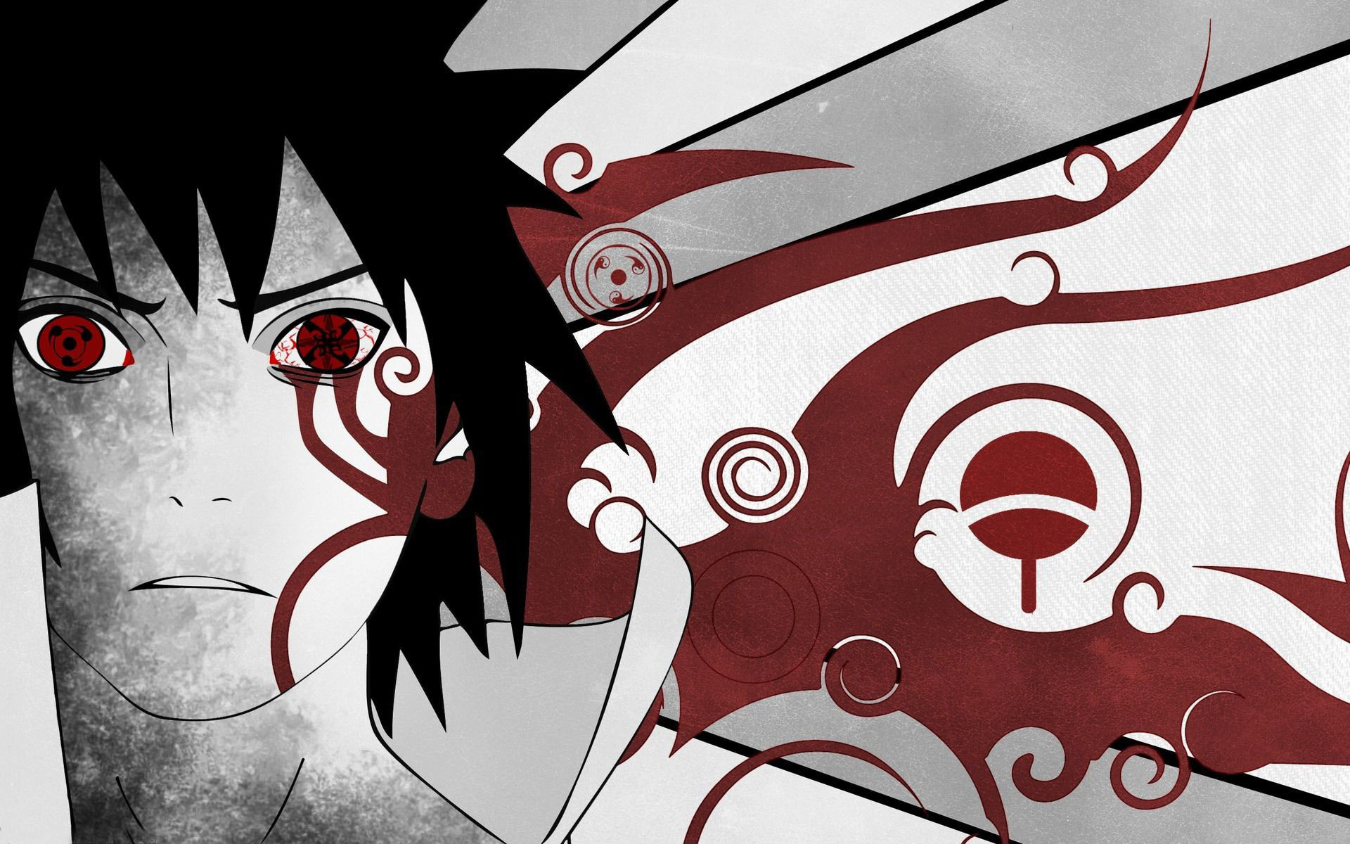 Sasuke Uchiha, Sharingan, Simbolo Uchiha, Rosso e bianco, 16:10 Full HD, sfondo widescreen