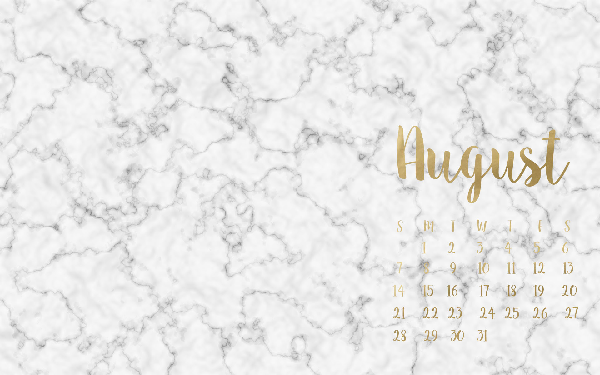 Calendario agosto, Agosto, Marmo bianco, Scritta dorata, 1920x1200, immagine di sfondo