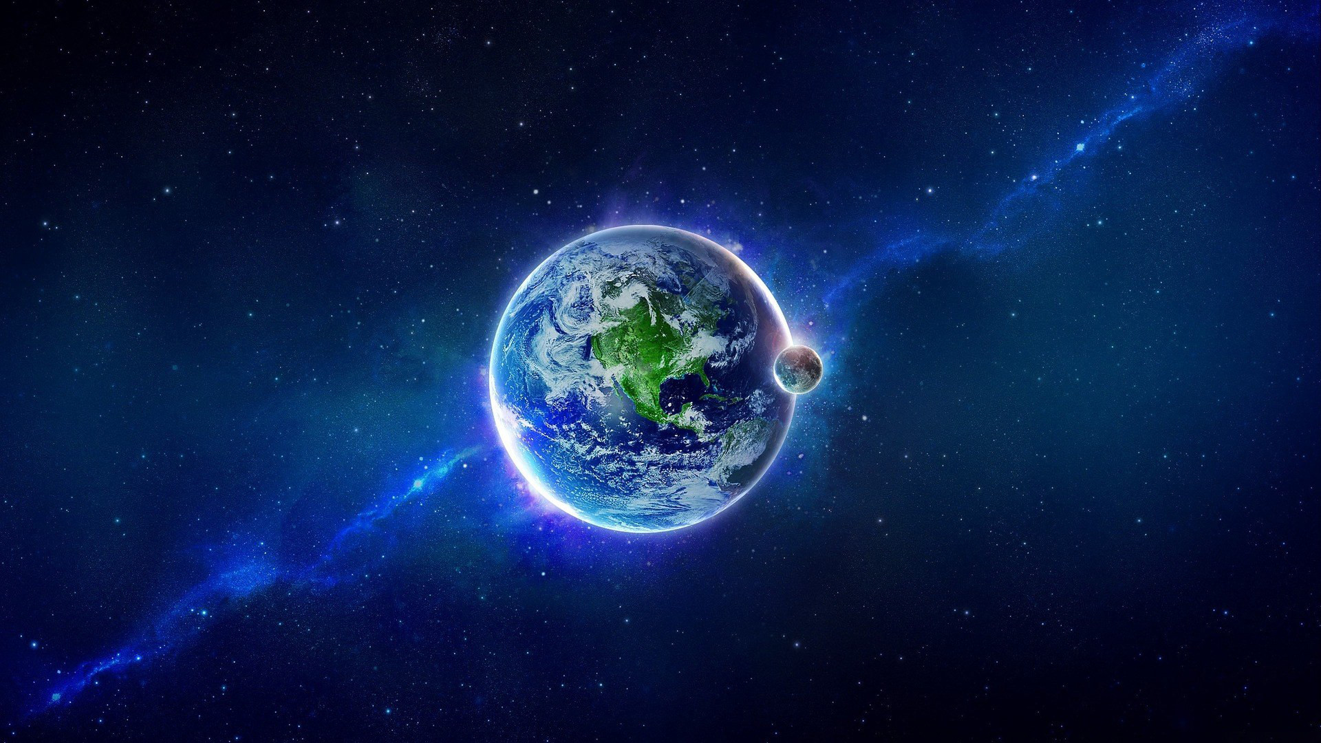 Terra, Luna, Spazio, Blu, Full HD, sfondo per PC e portatile