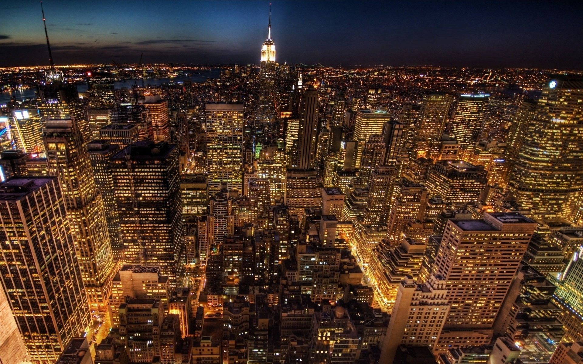 Empire State Building, Manhattan, New York, Notte, Vista aerea, 1920x1200, wallpaper desktop