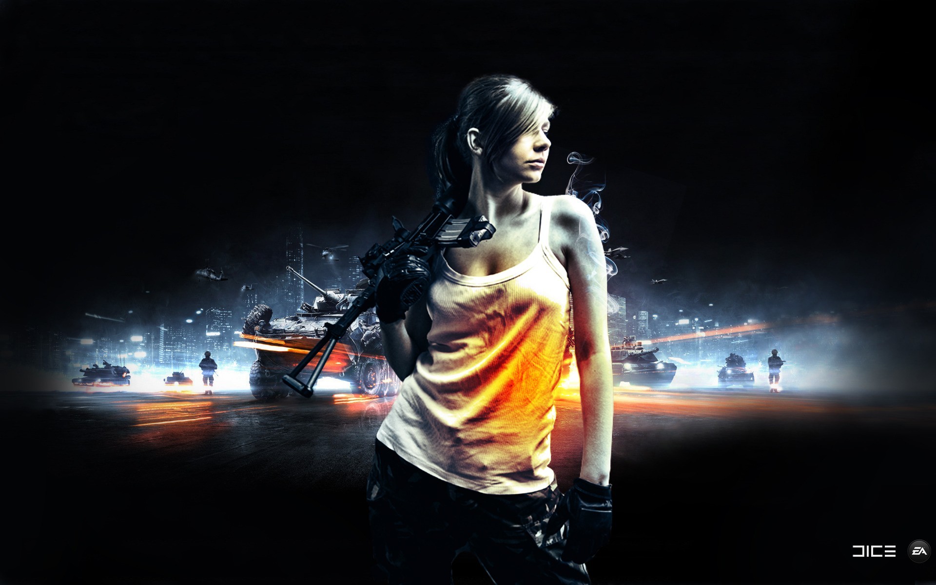 Battlefield 3, Soldatessa, Sfondo nero, EA DICE, Full HD, wallpaper per PC