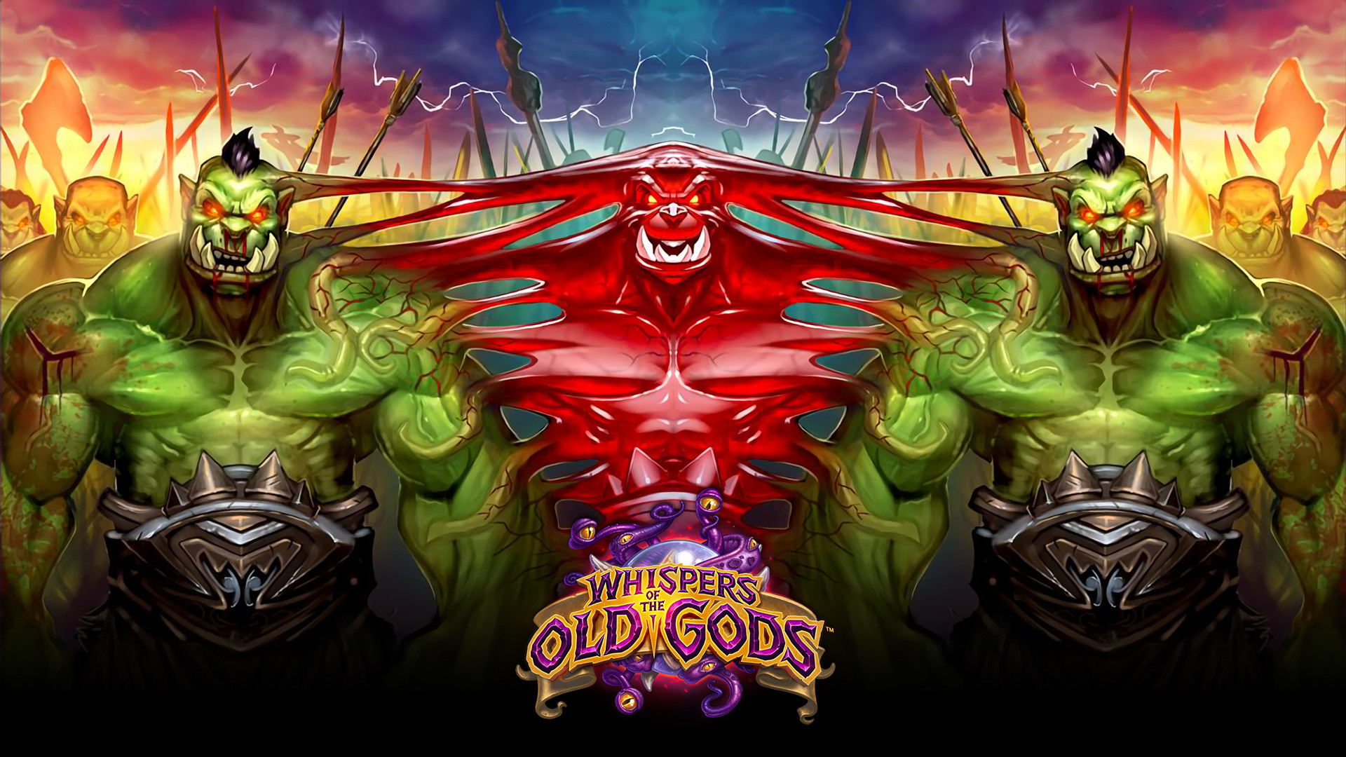Sussurri degli Dei Antichi, Hearthstone, C'Thun, Orchi, Rosso, 1920x1080, immagine di sfondo