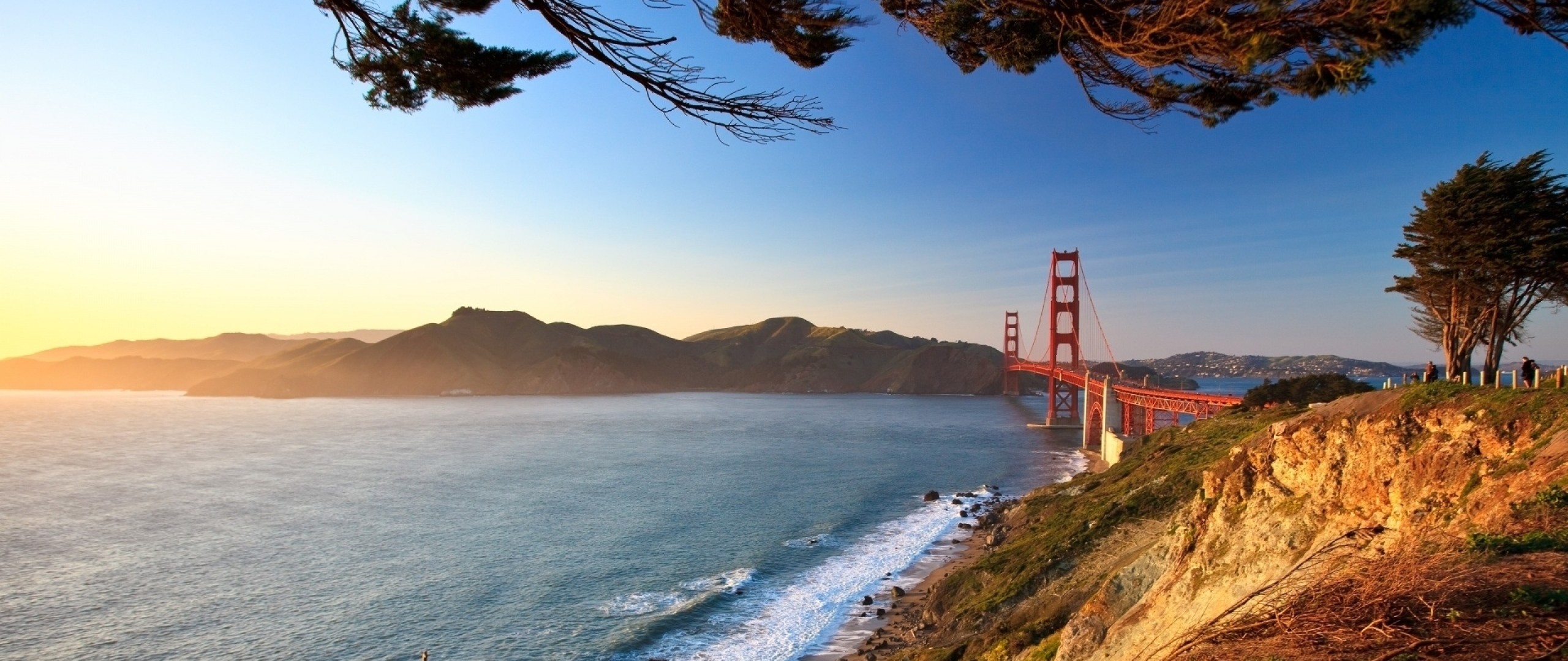 Golden Gate Bridge, Baker Beach, Oceano Pacifico, Tramonto, Full HD 1080p, sfondo desktop
