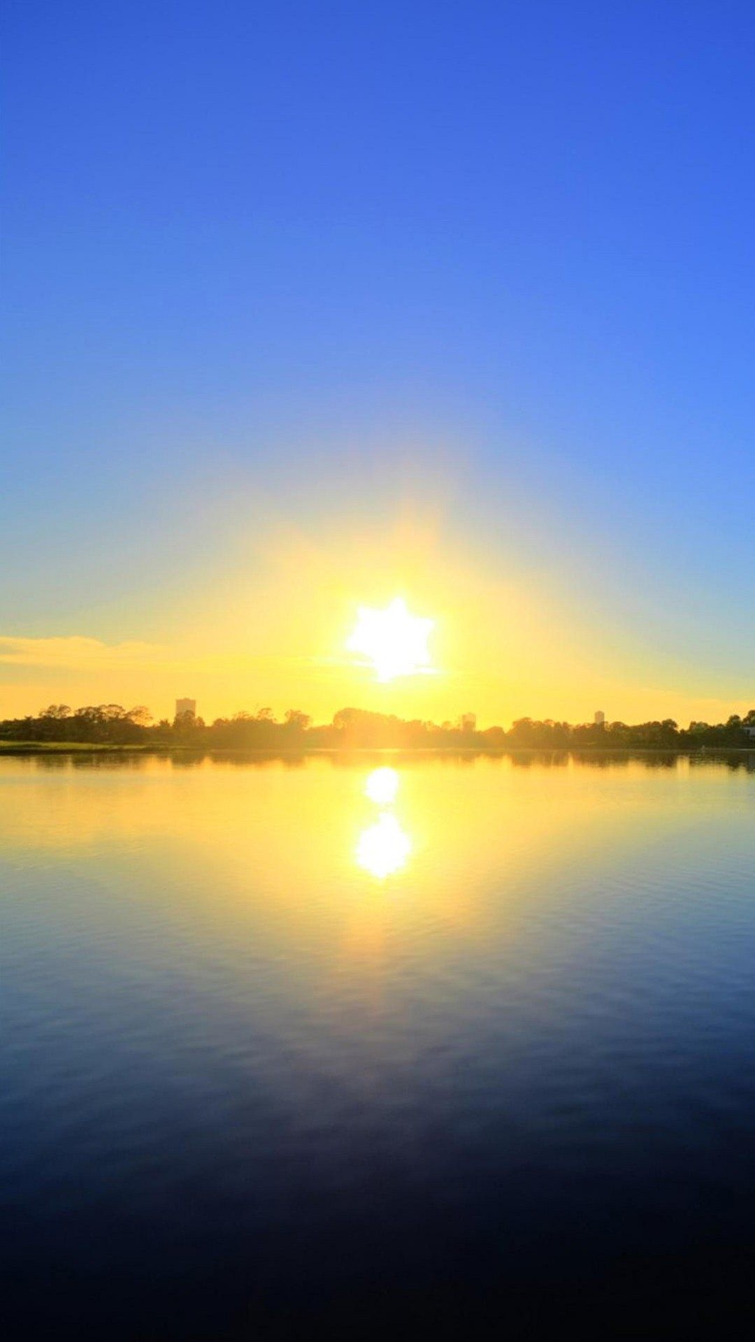 Alba, Lago, Sole, Cielo blu, schermata Home dello smartphone