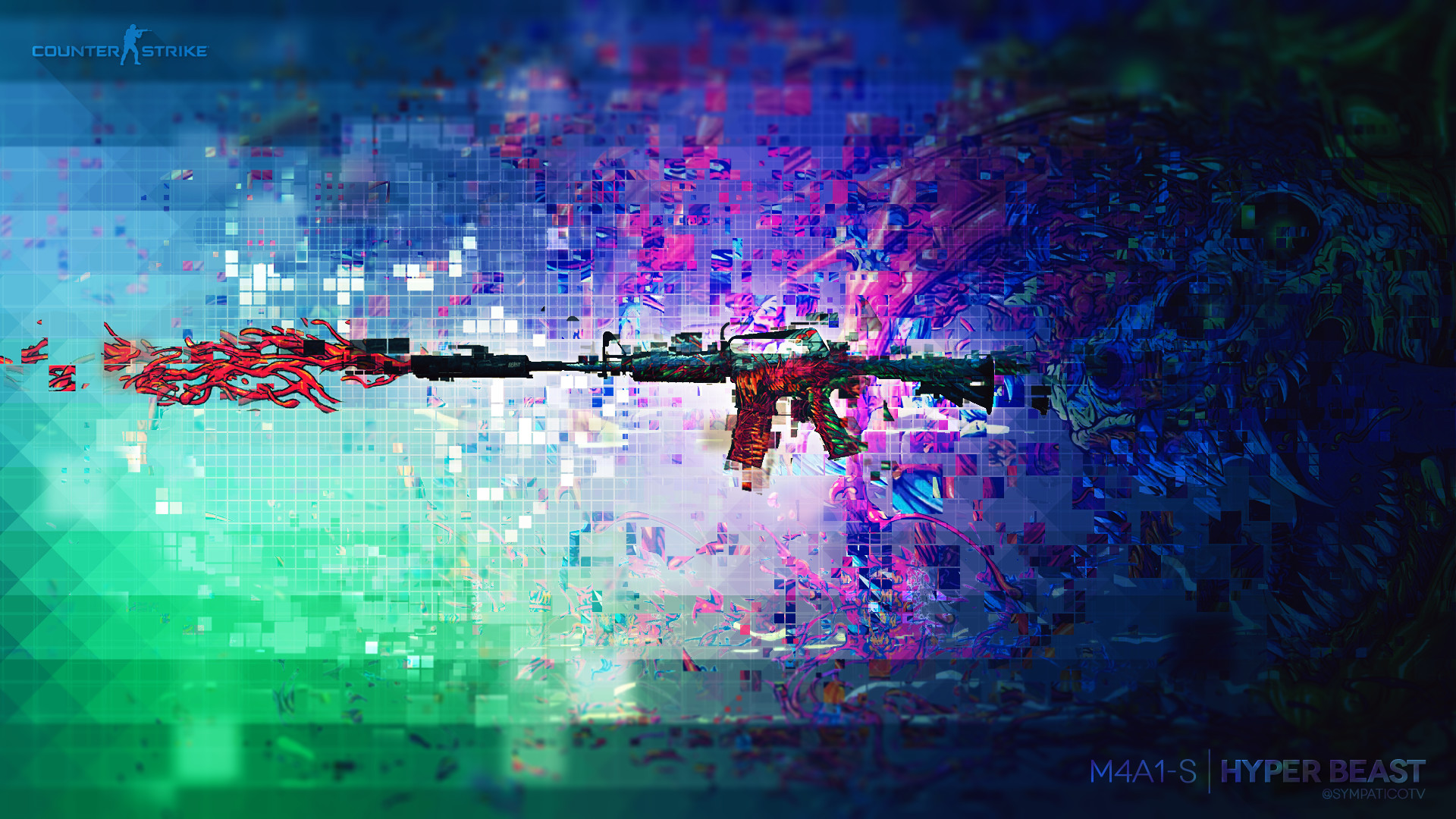 M4A1-S Hyper Beast, CS:GO, Skin, Pixel, Full HD, sfondo per portatile