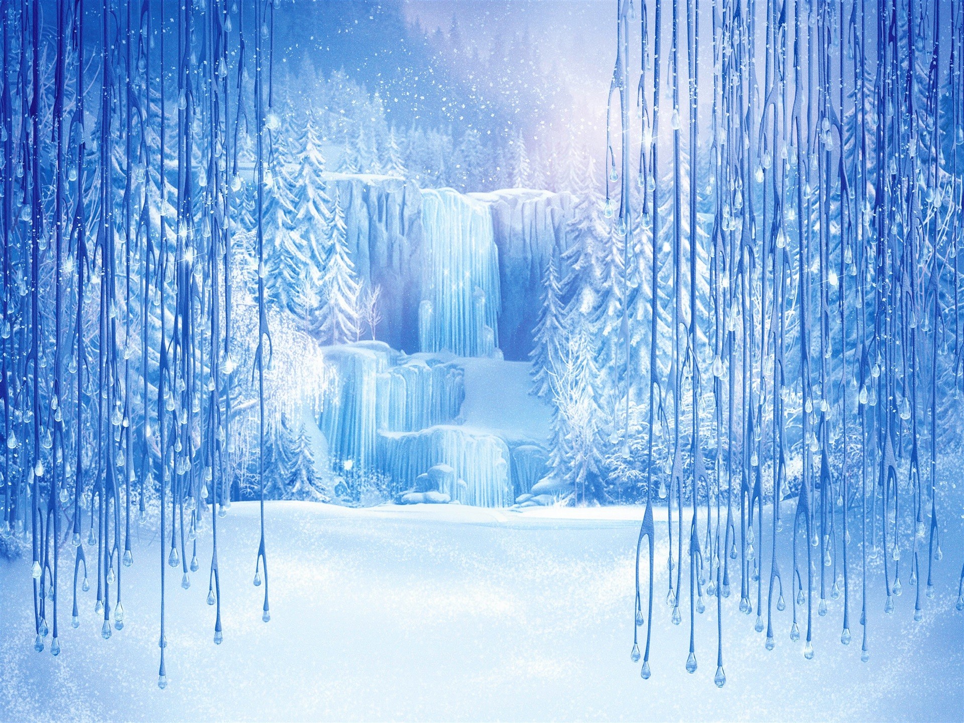 Foresta ghiacciata, Cascata ghiacciata, Inverno, Frozen - Il regno di ghiaccio, sfondo Full HD