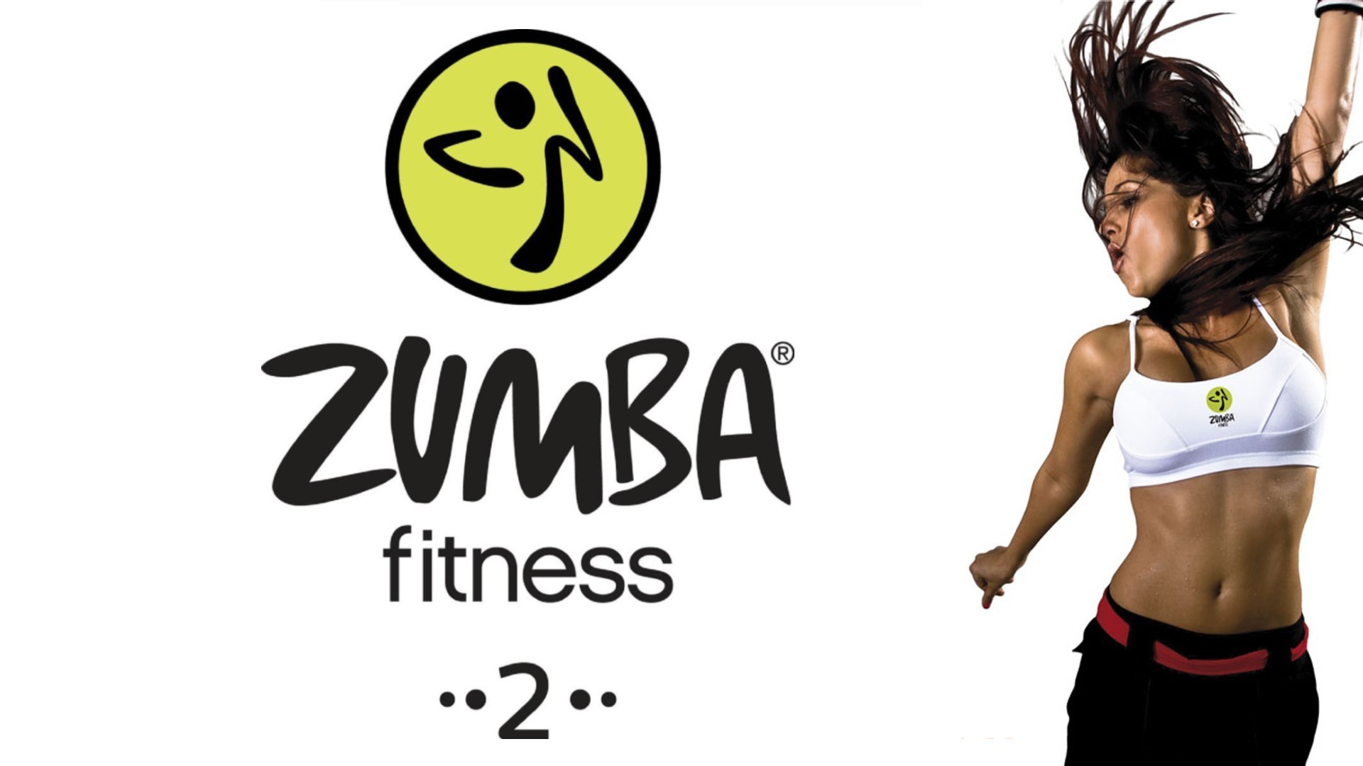 Zumba Fitness 2, Logo, Ballerina, Sfondo bianco, 16:9 Full HD, wallpaper widescreen
