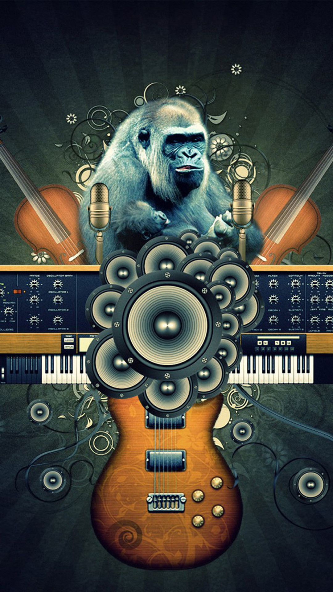 Gorilla, Chitarra elettrica, Altoparlanti, Sintetizzatore, Arte digitale, schermata di blocco iPhone