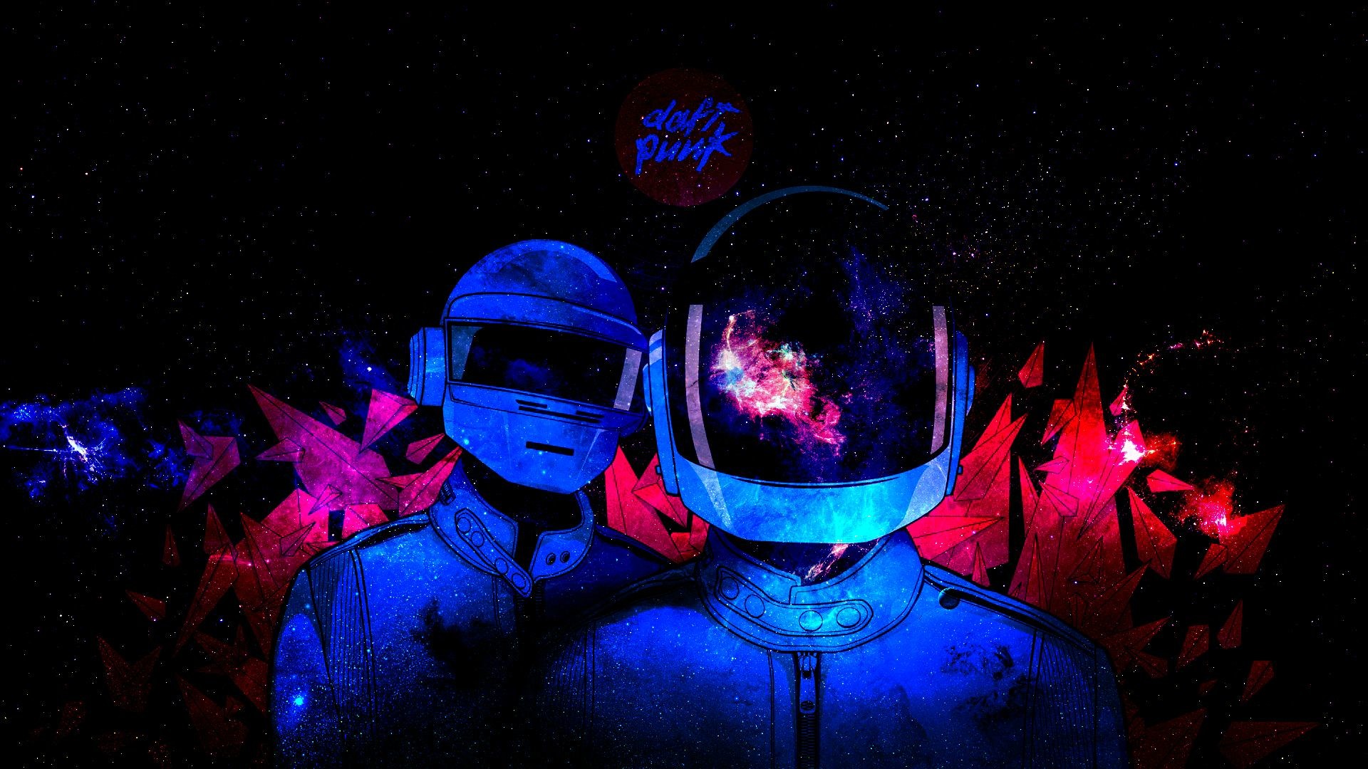 Daft Punk, Logo, Caschi, Galassia, Blu, 1920x1080, sfondo per PC