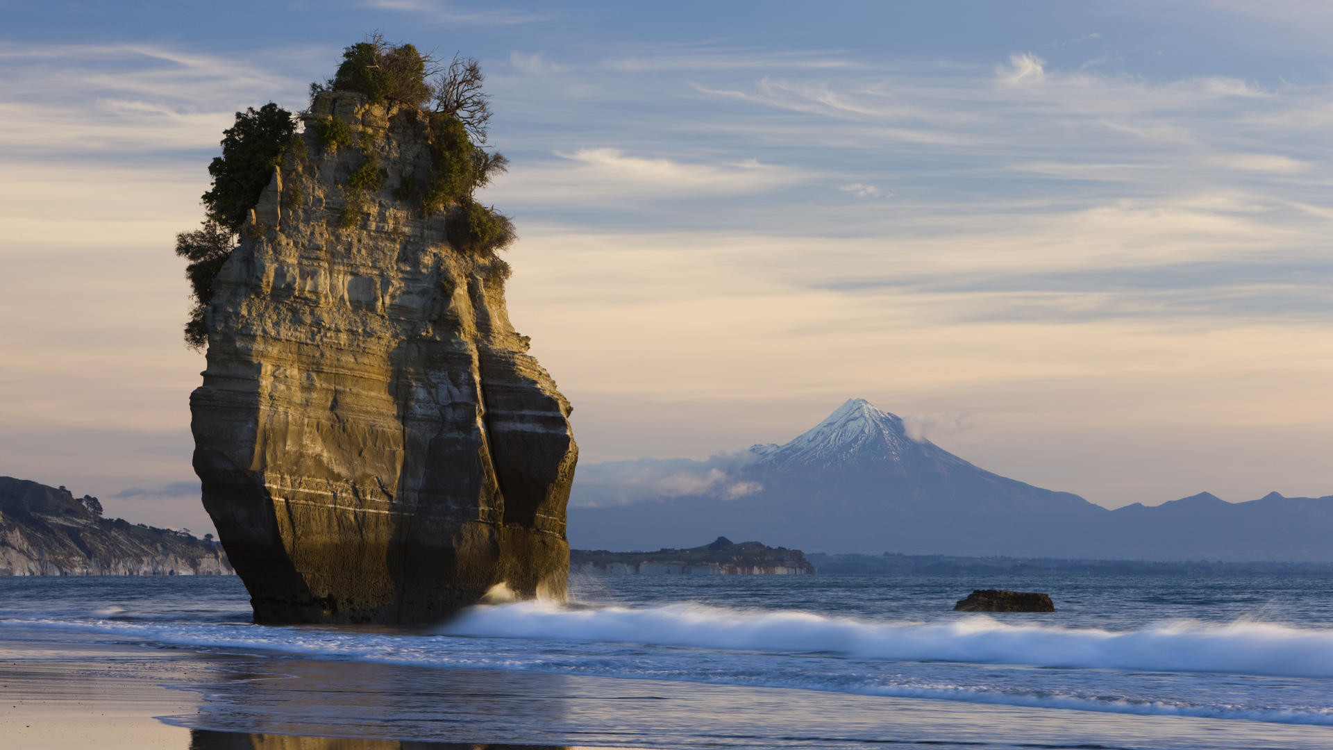 Faraglione, Monte Taranaki, Nuova Zelanda, Mare, sfondo Full HD per desktop