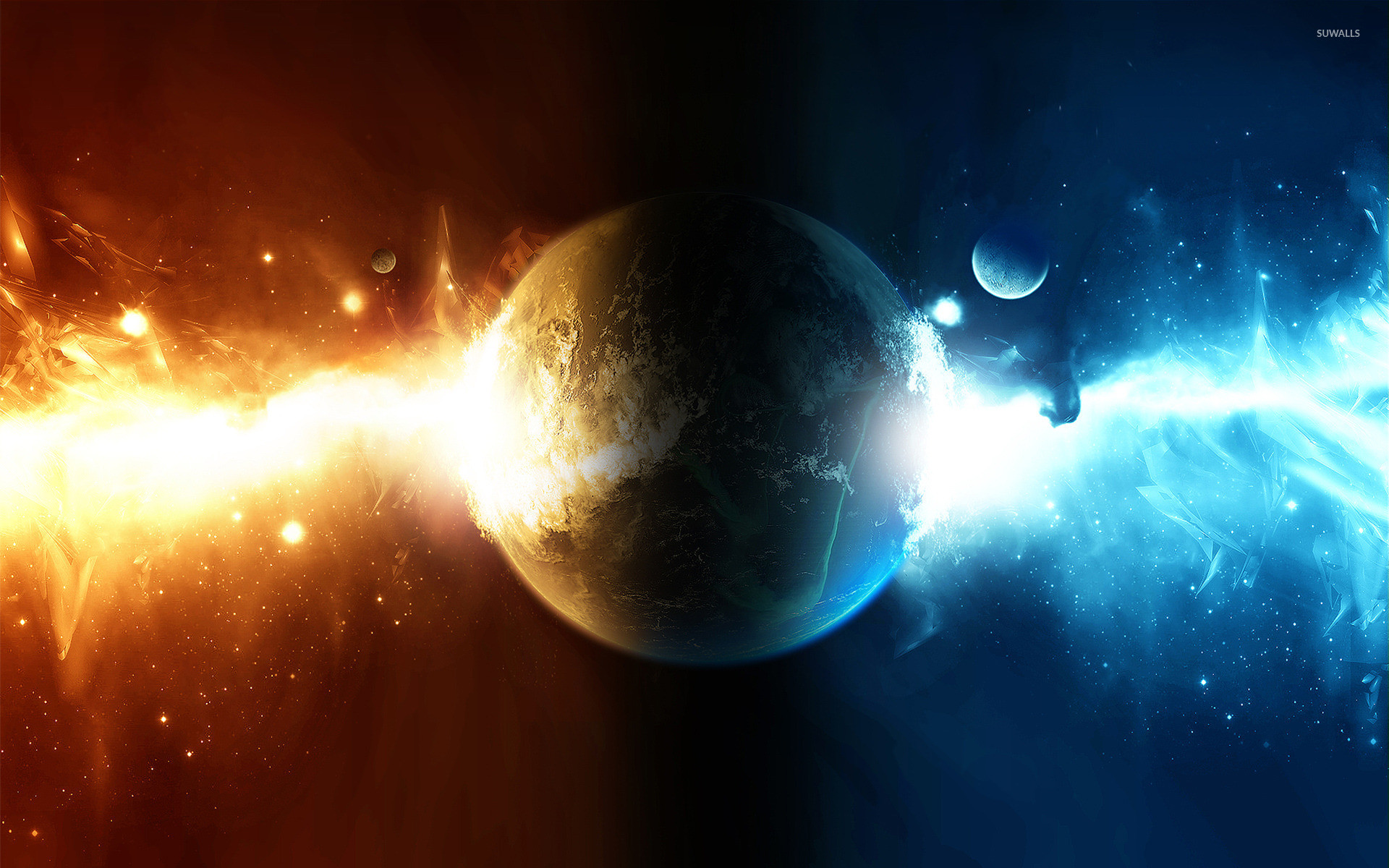 Pianeta, Fuoco e ghiaccio, Arancione e blu, 1920x1200, sfondo per PC