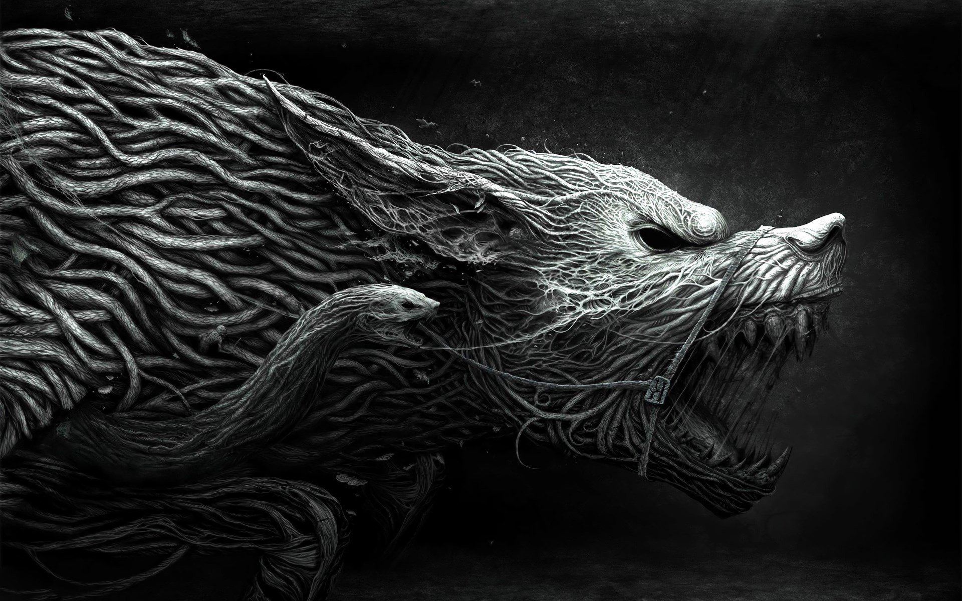 Lupo mannaro, Bianco e nero, Illustrazione, Ringhio, 1920x1200, sfondo per PC