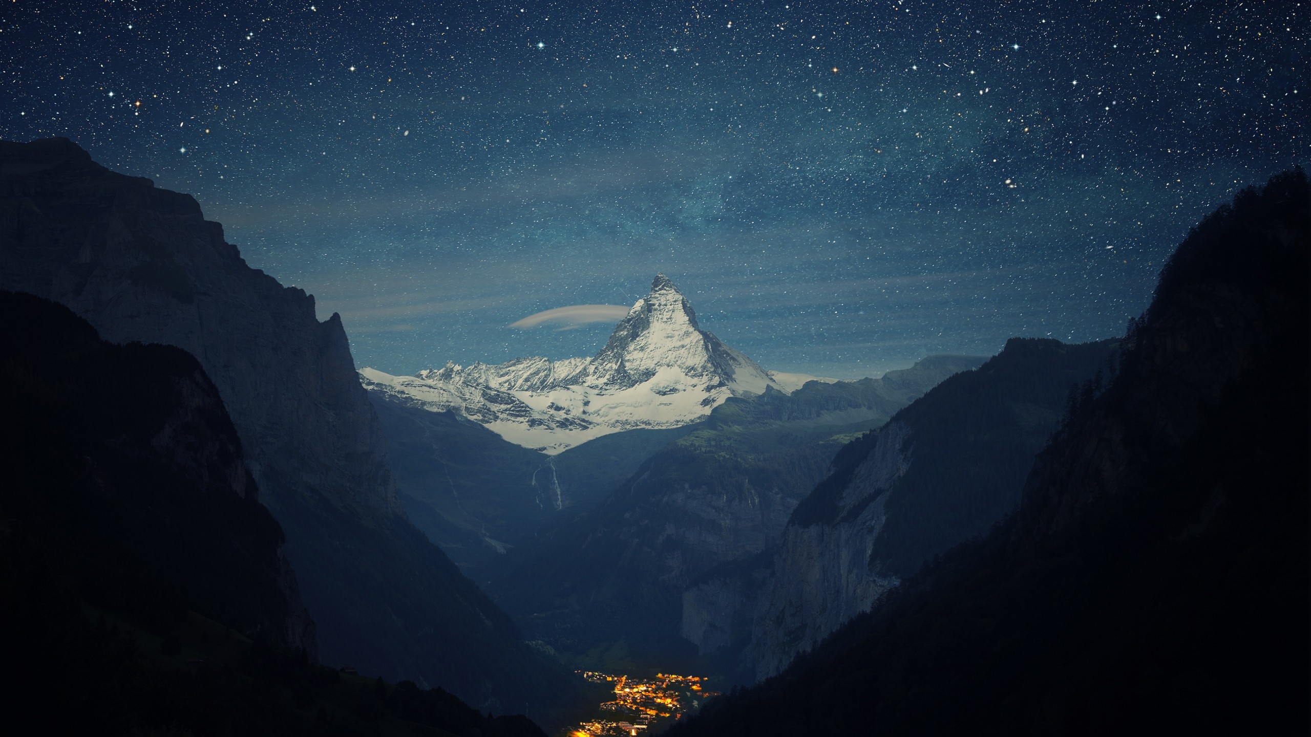 Cervino, Matterhorn, Zermatt, Svizzera, Cielo stellato, Notte, immagine di sfondo Mac